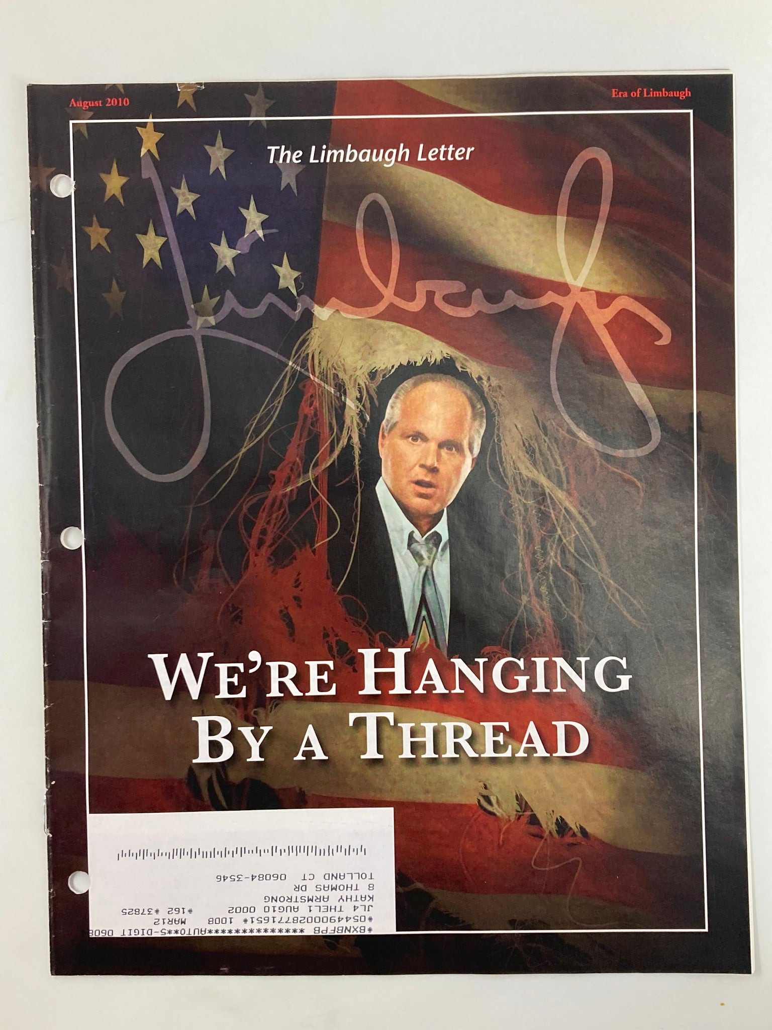 Rush Limbaugh Letter Newsletter Magazine August 2010 We're Hanging By A Thread