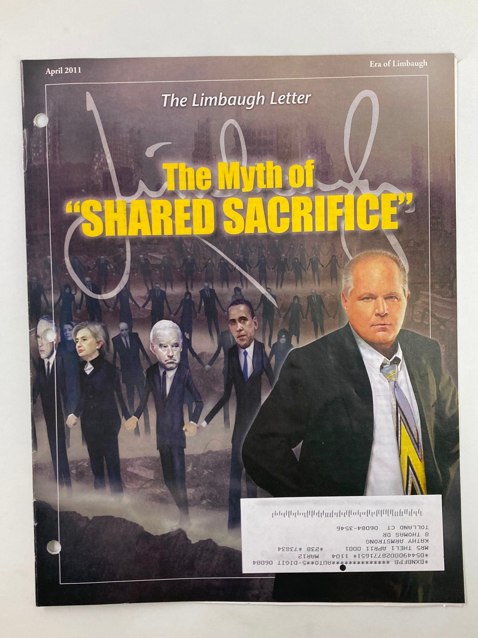 Rush Limbaugh Letter Newsletter Magazine April 2011 The Myth Shared Sacrifice