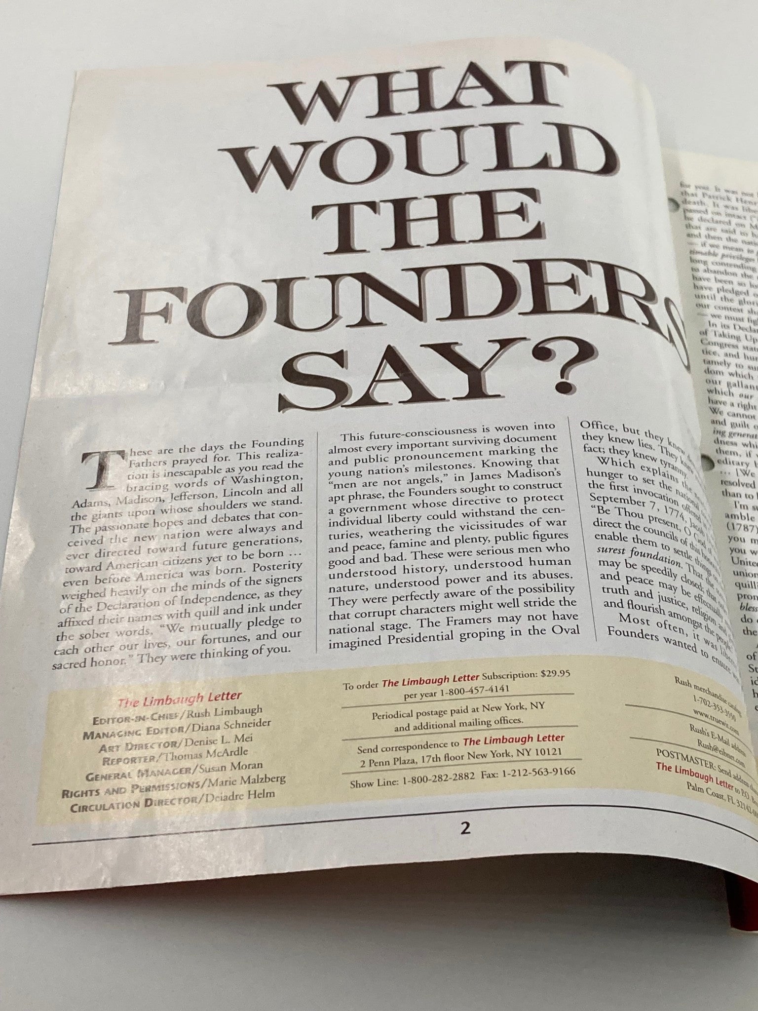 Rush Limbaugh Letter Newsletter Magazine June 1998 What Would The Founders Say?