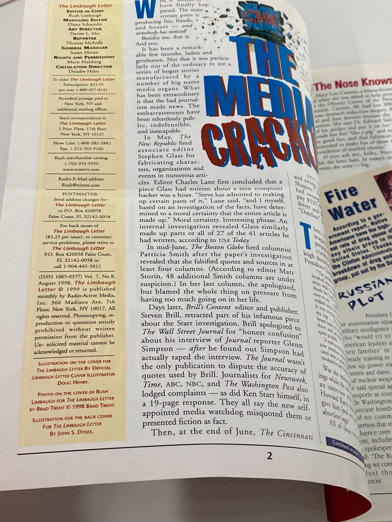 Rush Limbaugh Letter Newsletter Magazine August 1998 The Media Crack Up