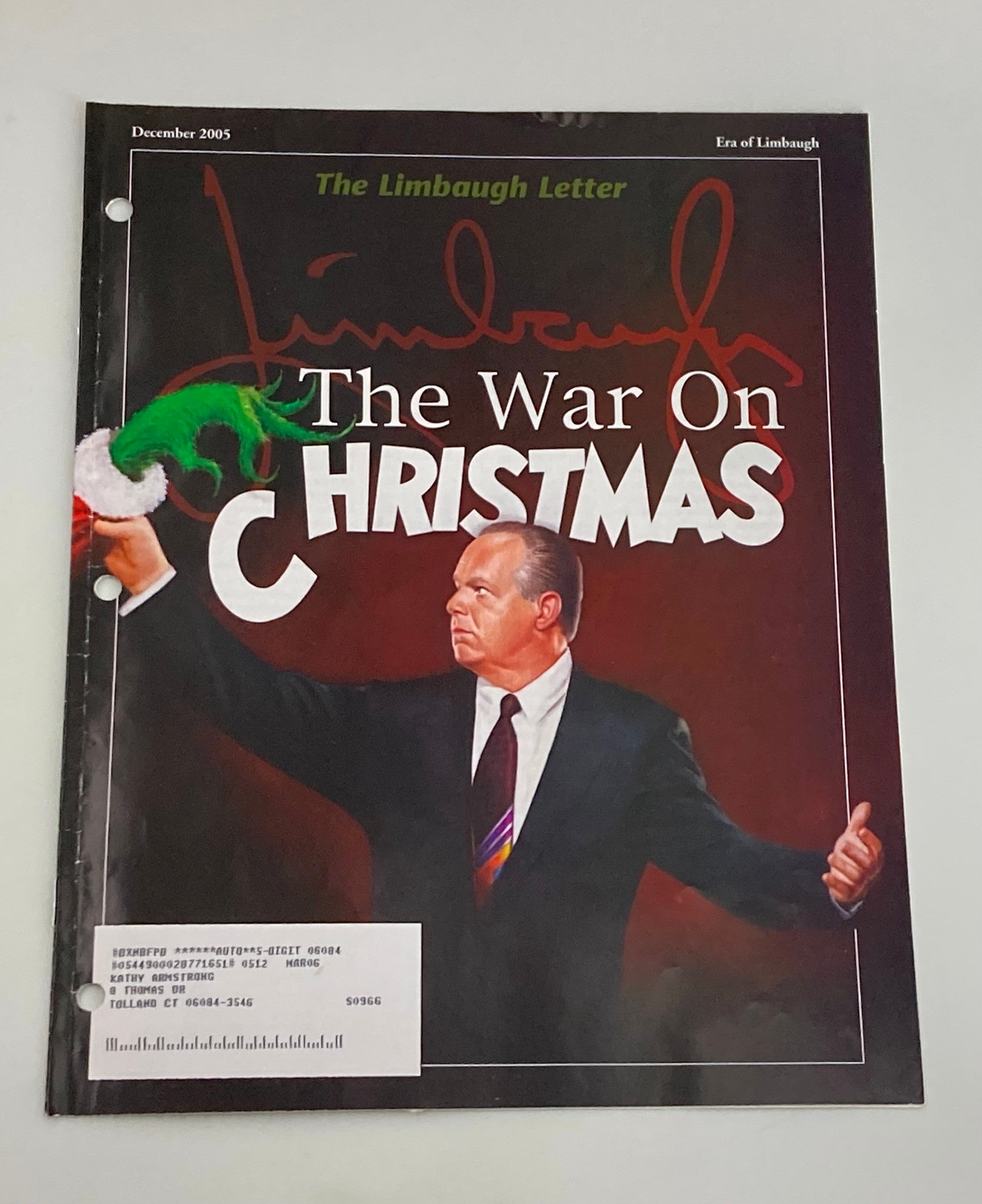 Rush Limbaugh Letter Newsletter Magazine December 2005 Grinch War on Christmas