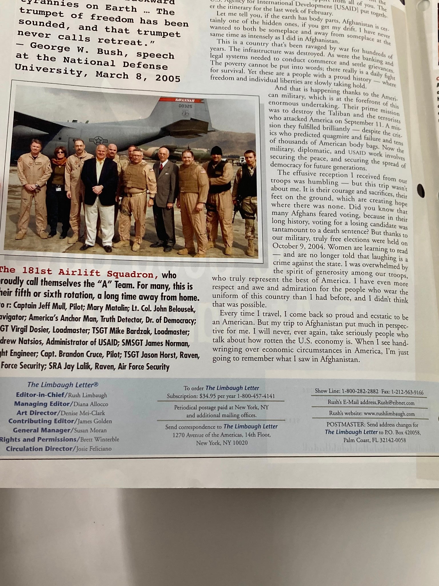 Rush Limbaugh Letter Newsletter Magazine March 2005 Good Guys in Afghanistan