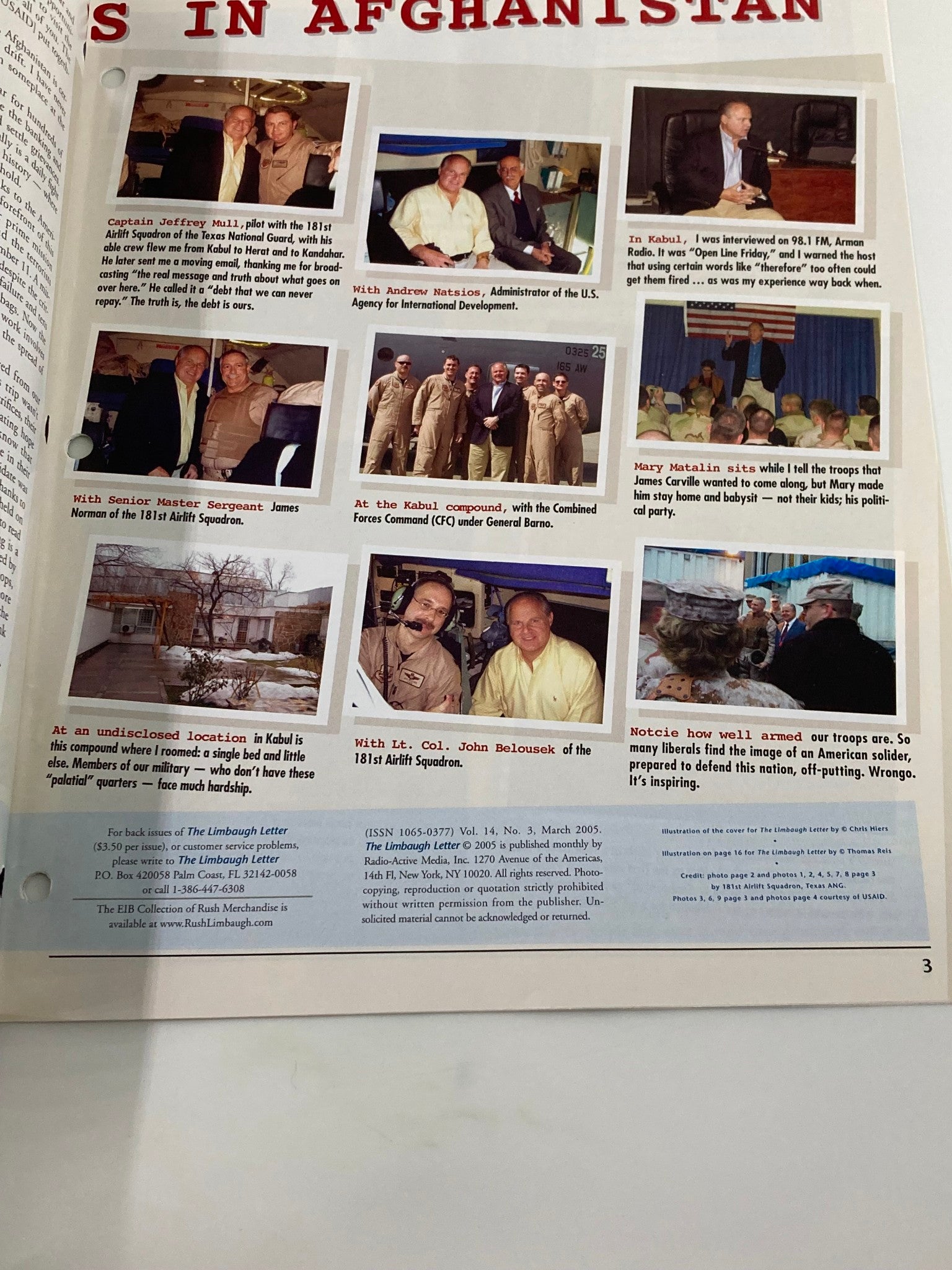 Rush Limbaugh Letter Newsletter Magazine March 2005 Good Guys in Afghanistan