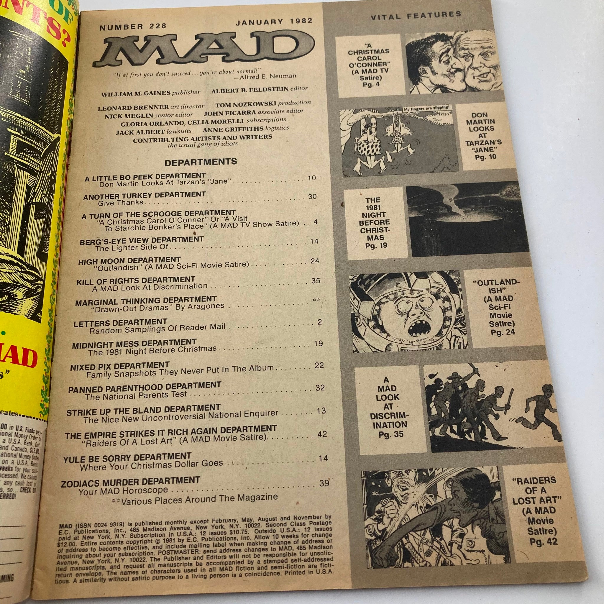 Mad Magazine January 1982 No. 228 Raiders of a Lost Art 6.0 FN Fine No Label