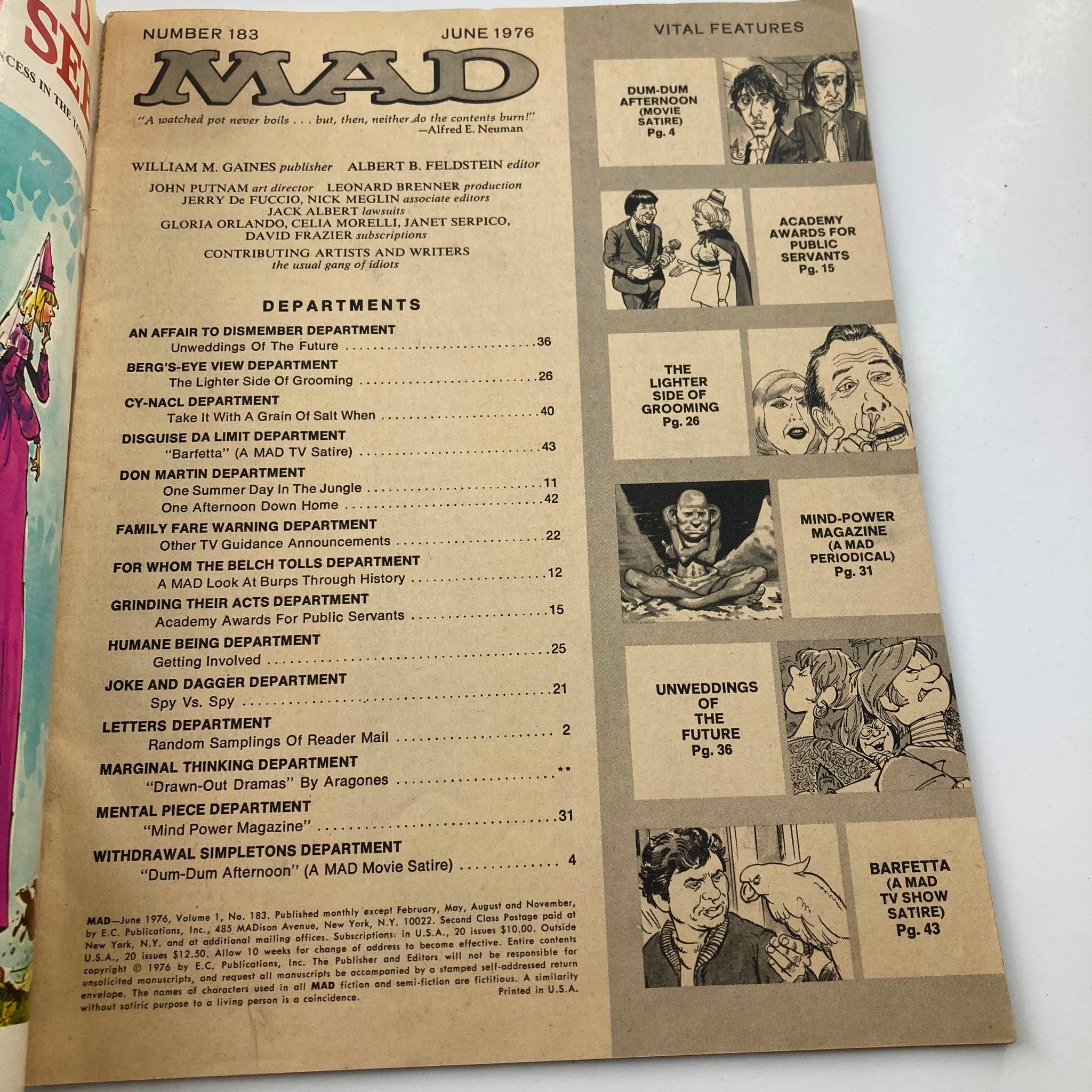 Mad Magazine June 1976 No. 183 Dum-Dum Afternoon 6.0 FN Fine No Label