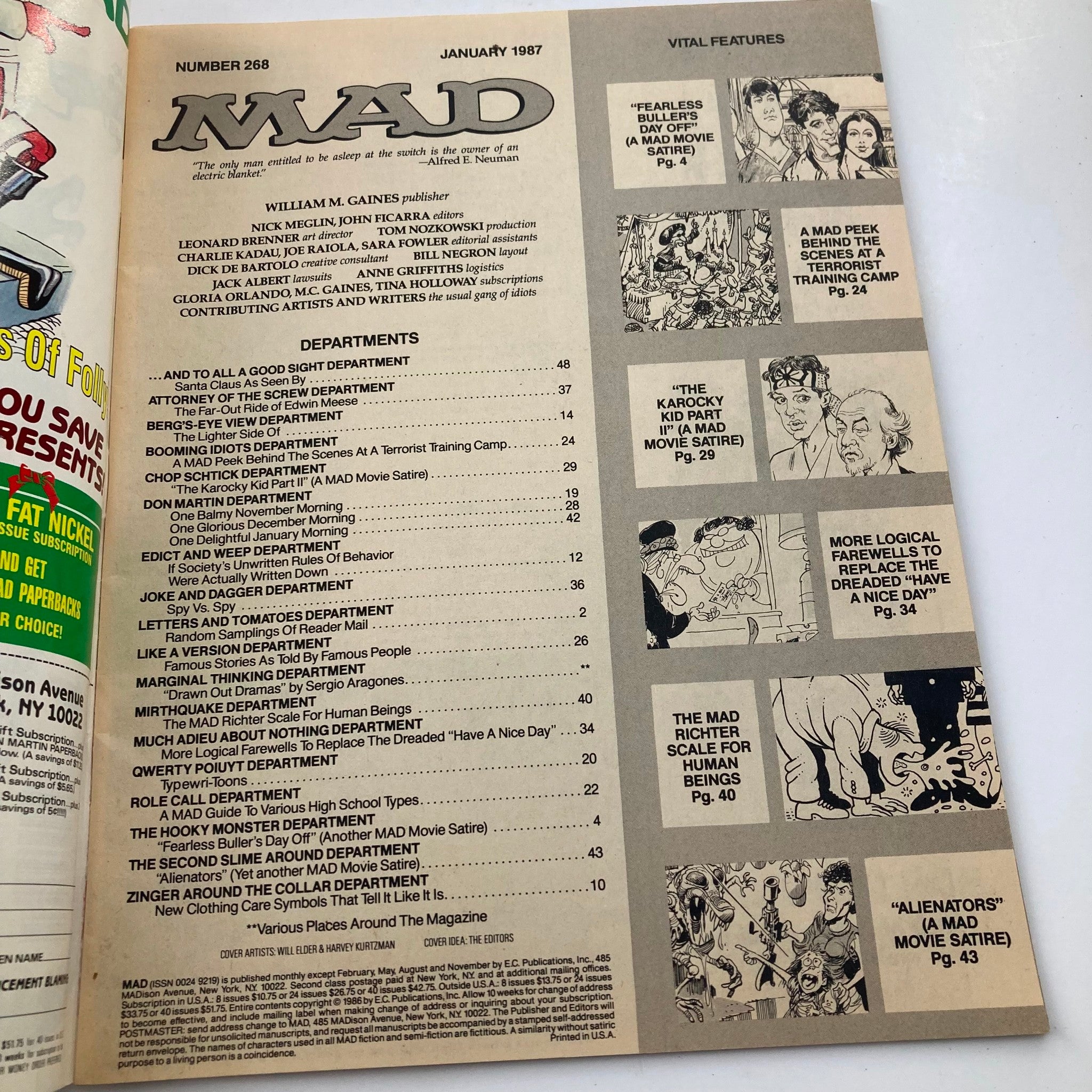 Mad Magazine January 1987 No. 268 Aliens and Alfred 6.0 FN Fine No Label