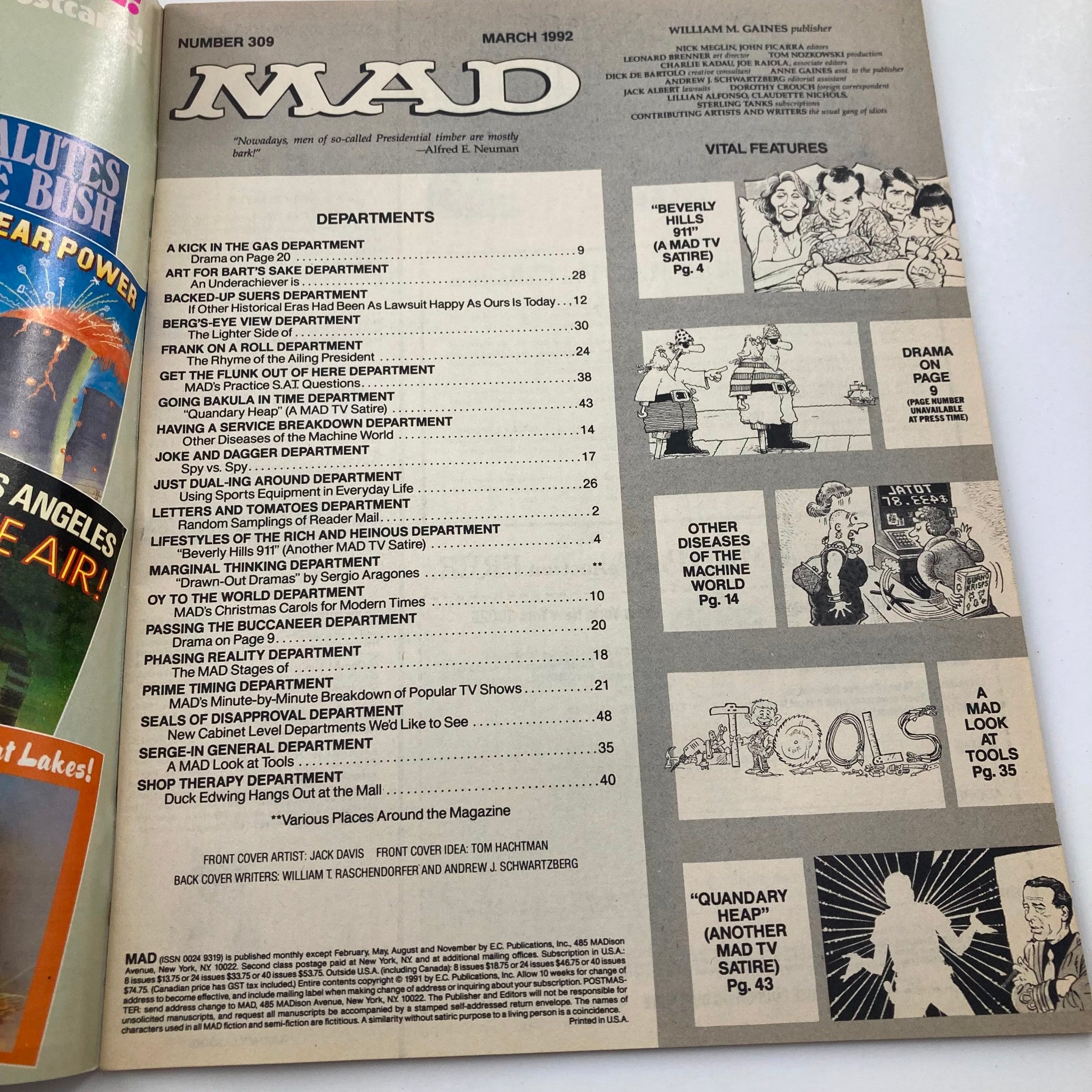 Mad Magazine March 1992 No. 309 Beverly Hills 90210 6.0 FN Fine No Label