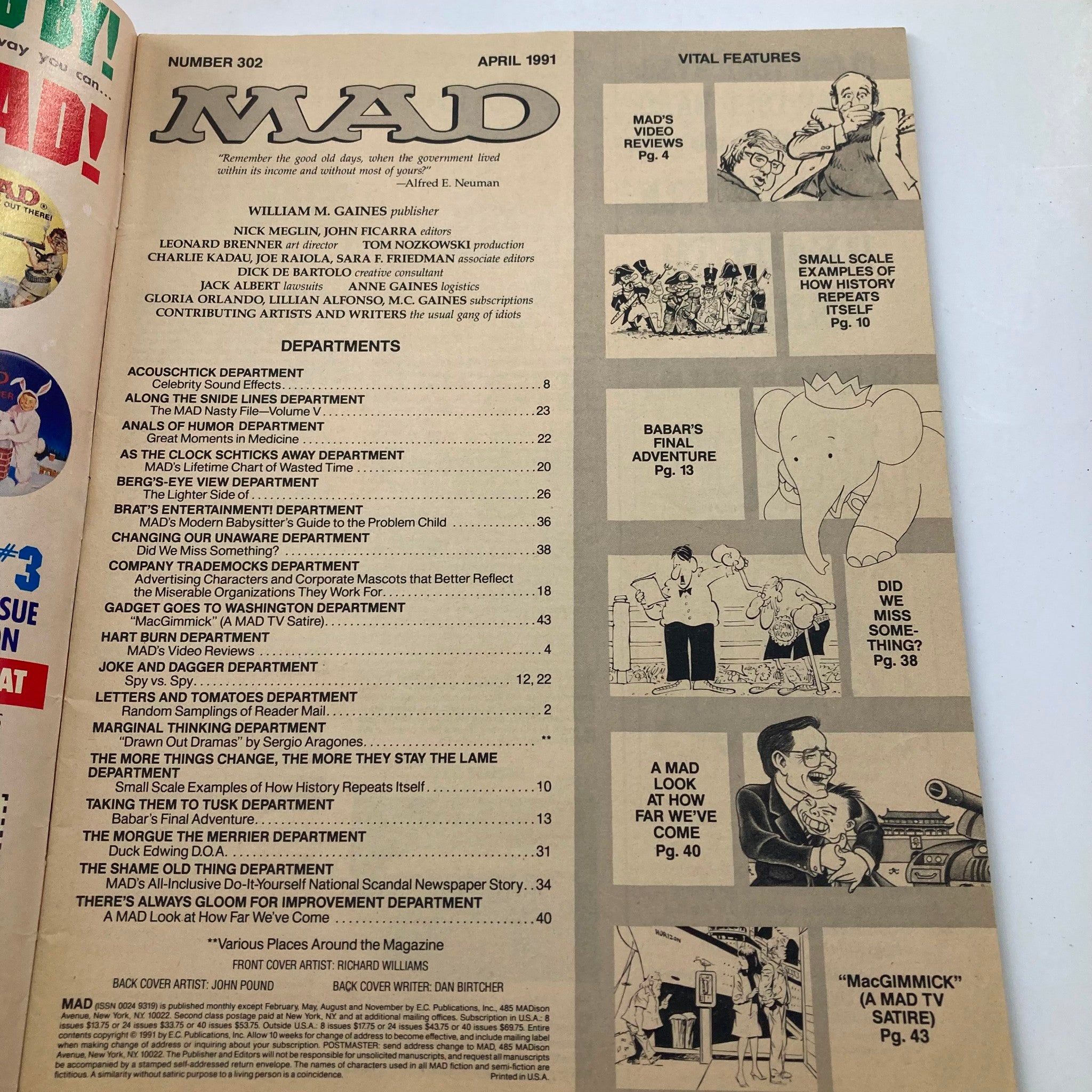 Mad Magazine April 1991 No. 302 What, We Worry? 6.0 FN Fine No Label