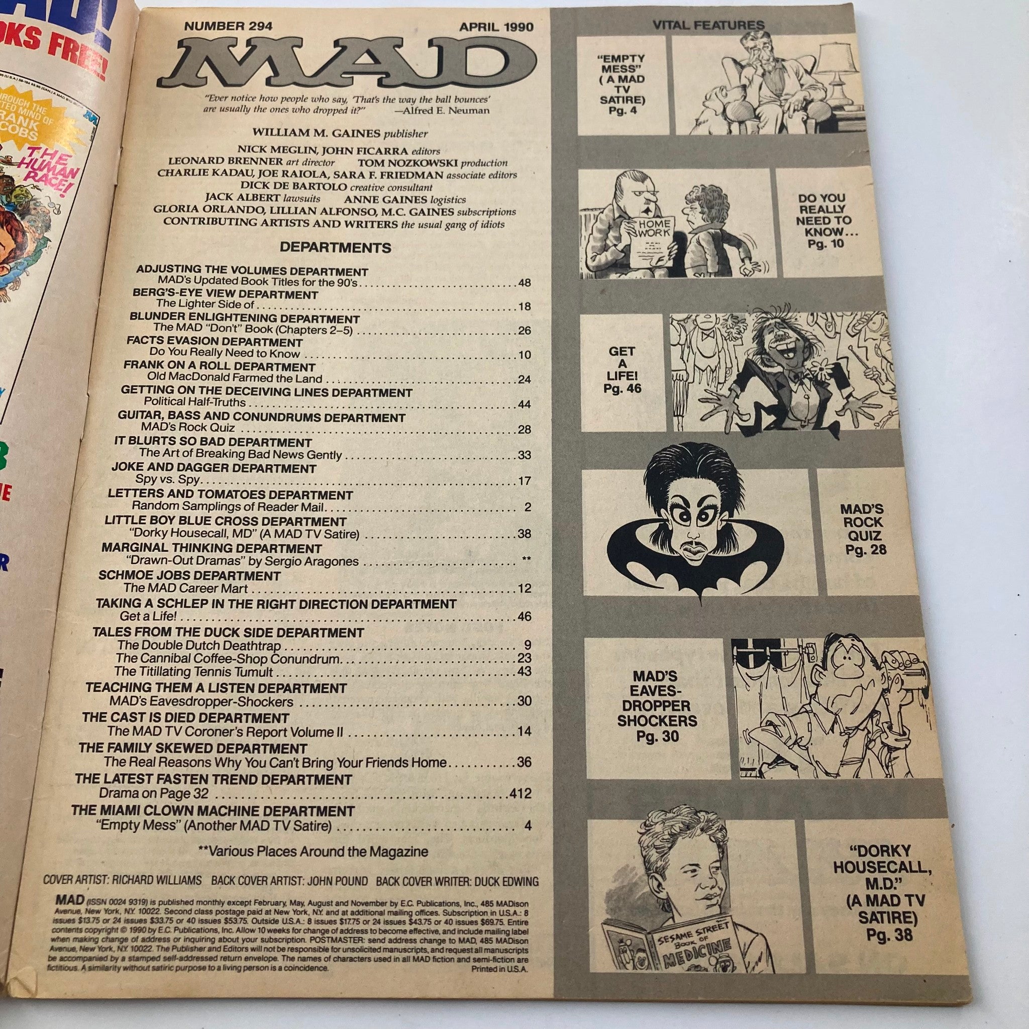 Mad Magazine April 1990 No. 294 Doogie Howser 4.0 VG Very Good No Label