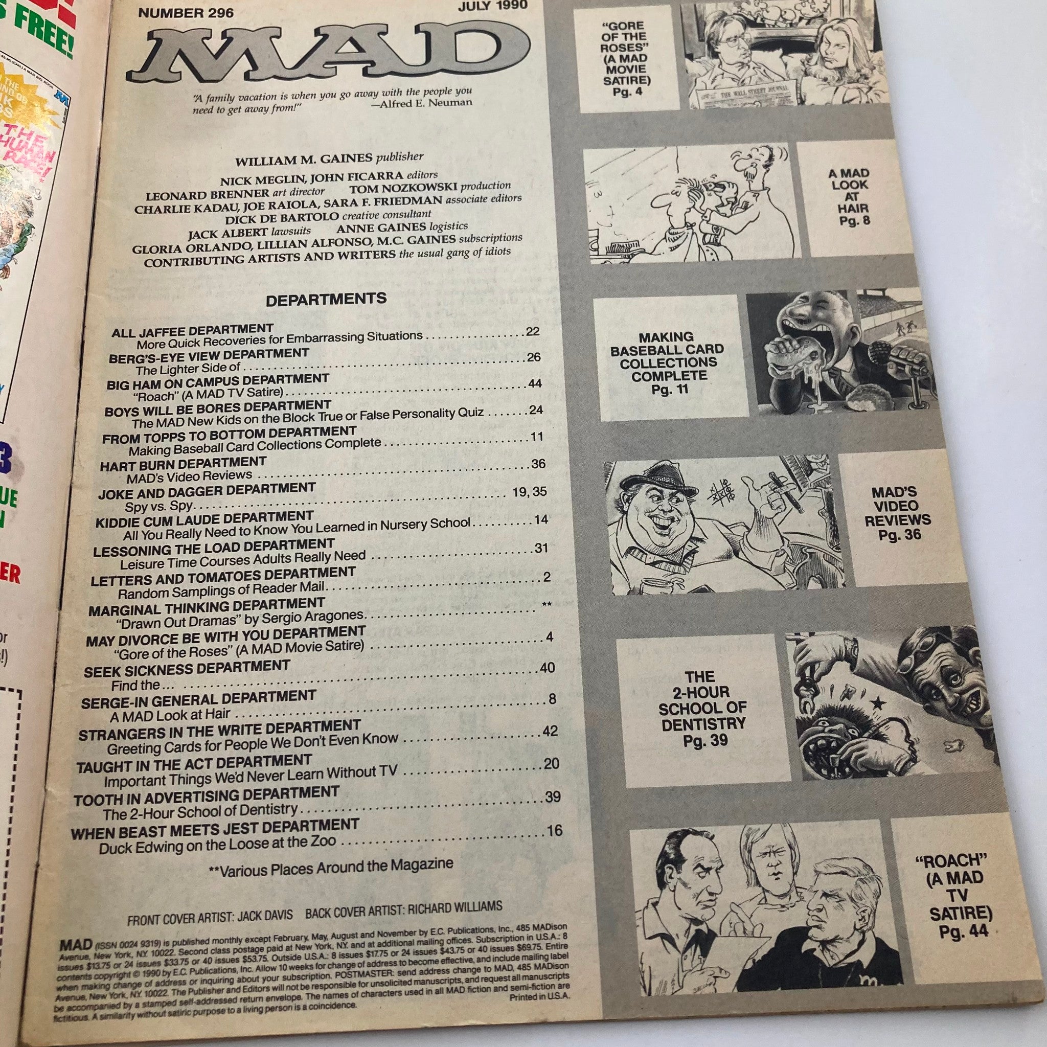 Mad Magazine July 1990 No. 296 War of The Roses 4.0 VG Very Good No Label