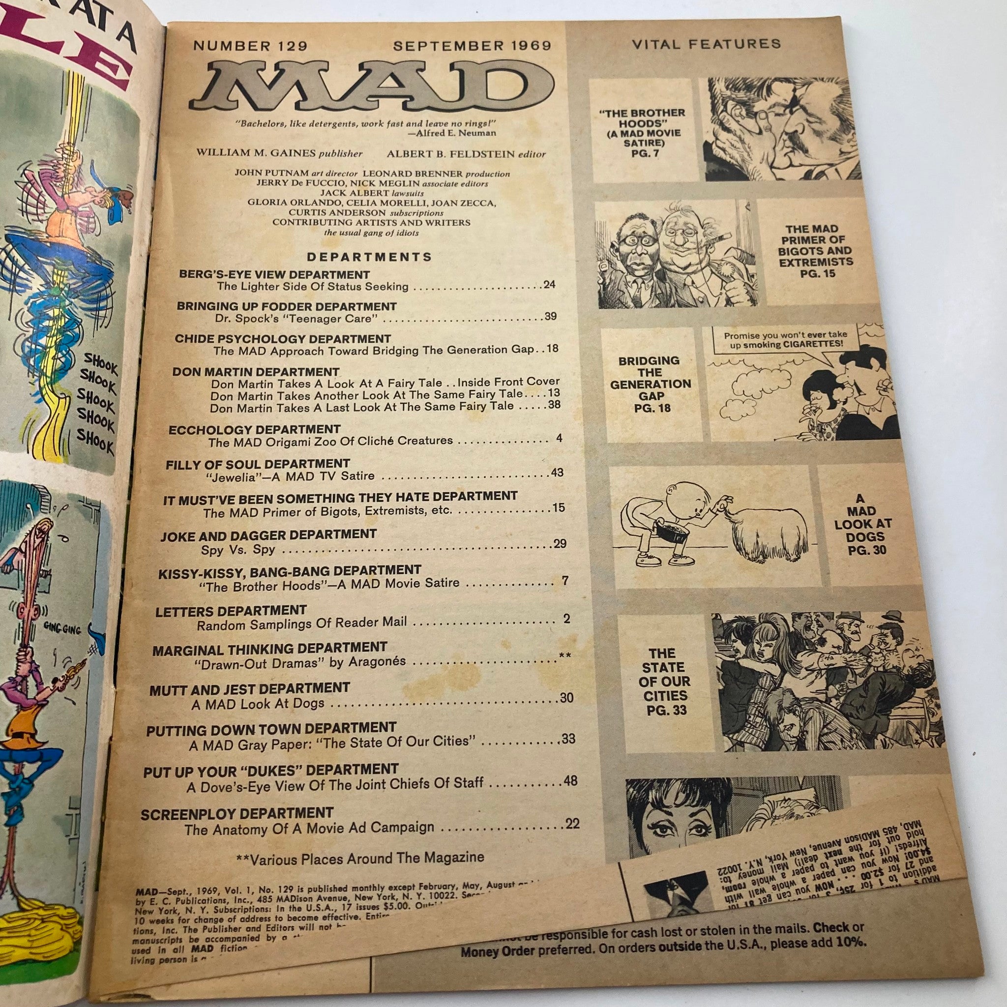 Mad Magazine September 1969 No. 129 The Generation Gap 4.0 VG Very Good No Label