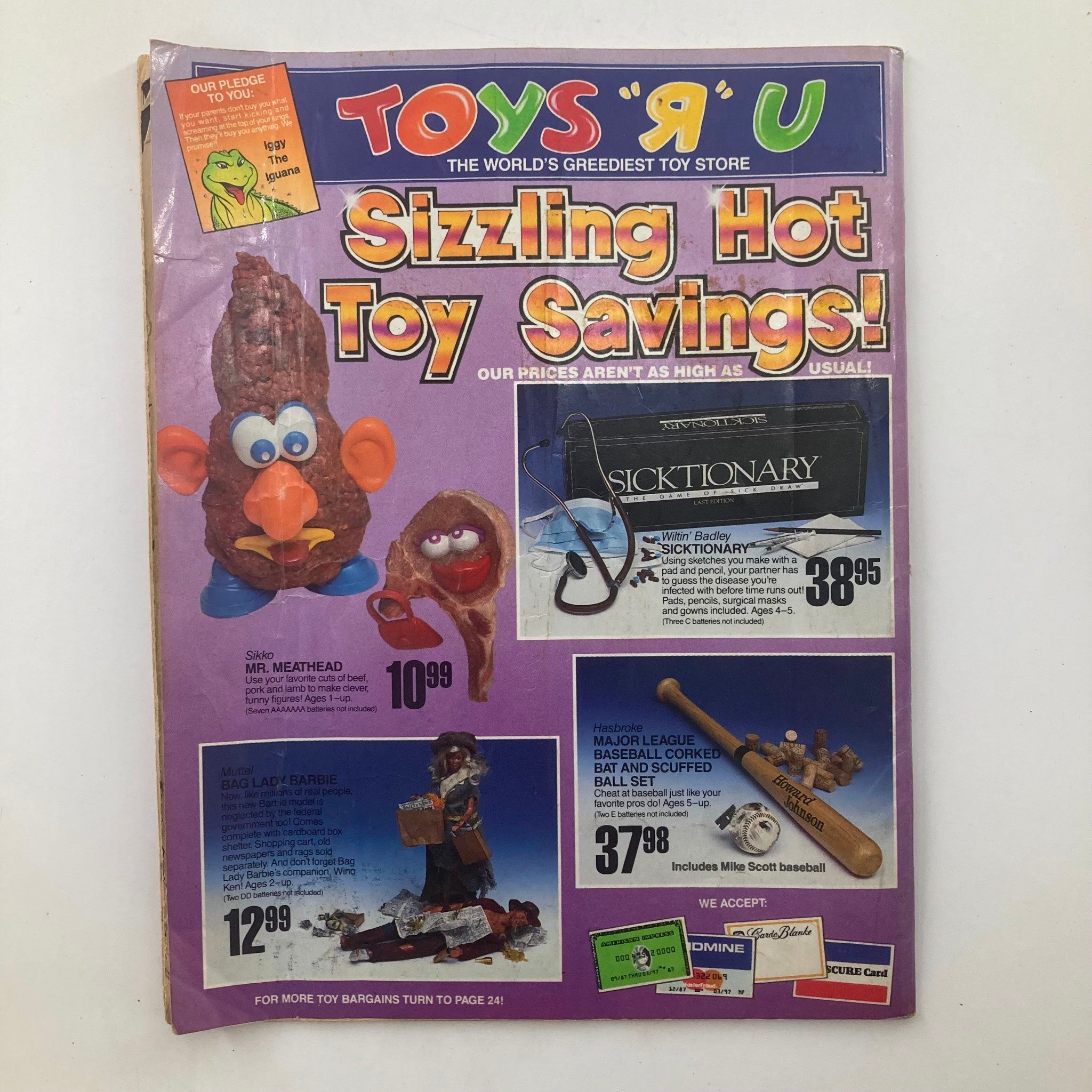 Back cover of Mad Magazine March 1989 No. 285 featuring a vintage Toys R Us advertisement for toy savings, representing pop culture in the late 1980s.