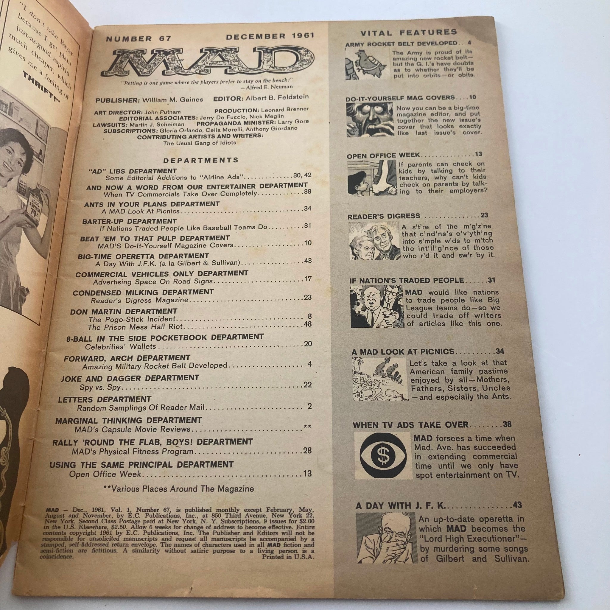 Mad Magazine December 1961 No. 67 A Day w Gilbert & Sullivan 2.0 Good No Label