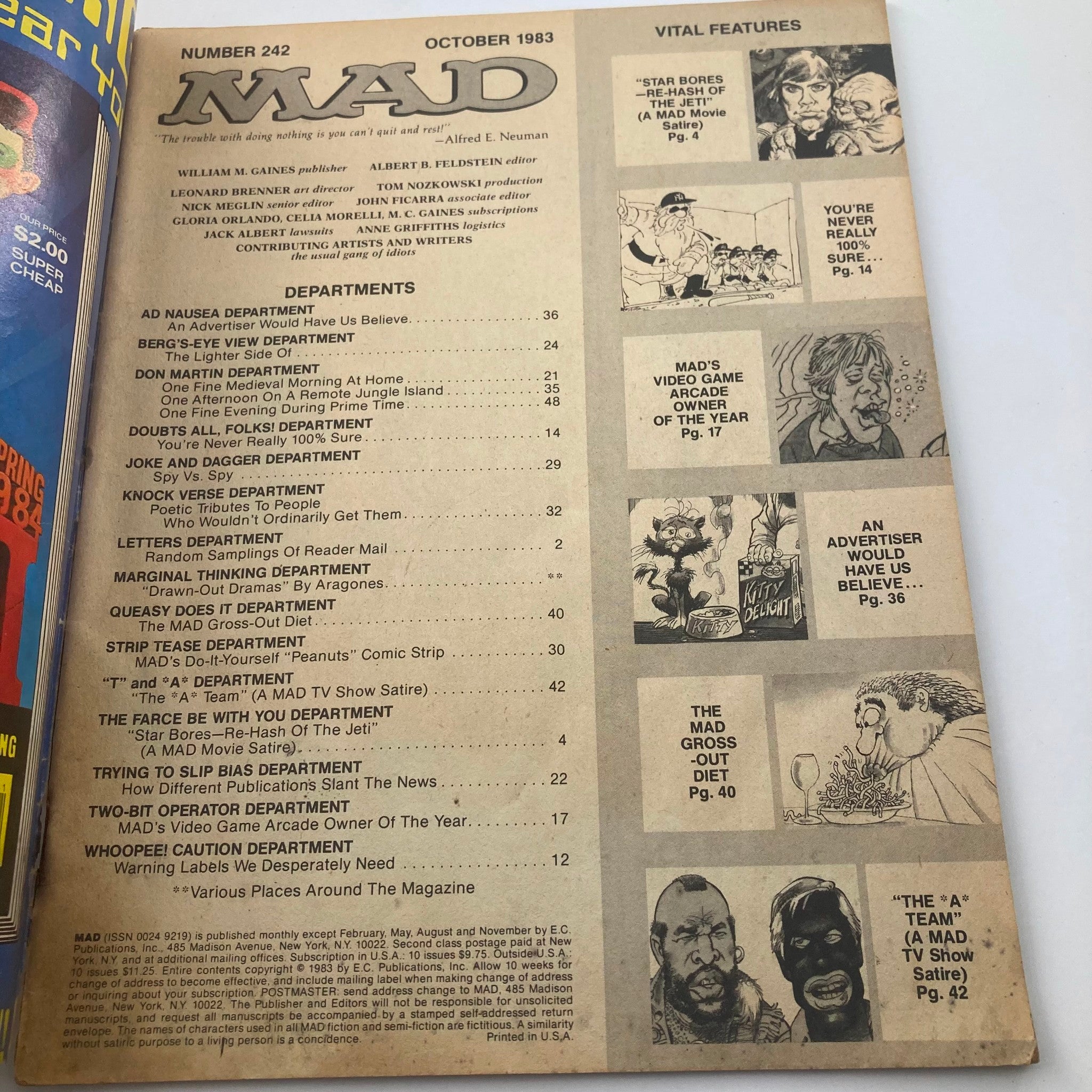 Mad Magazine October 1983 No. 242 The Return of The Jedi 2.0 Good No Label