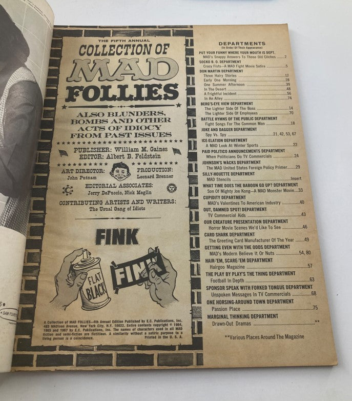 Mad Magazine 1967 5th Annual Collection of Follies 4.0 VG Very Good No Label