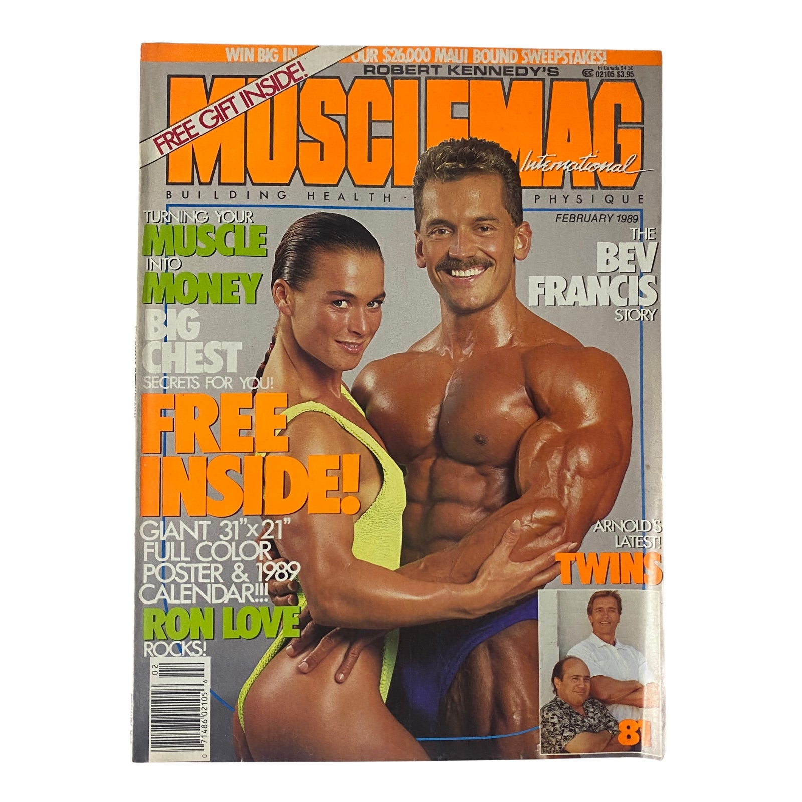 Cover of MuscleMag International Magazine, February 1989, No. 81 featuring Lee Labrada and Erika Mes, showcasing vintage bodybuilding culture.