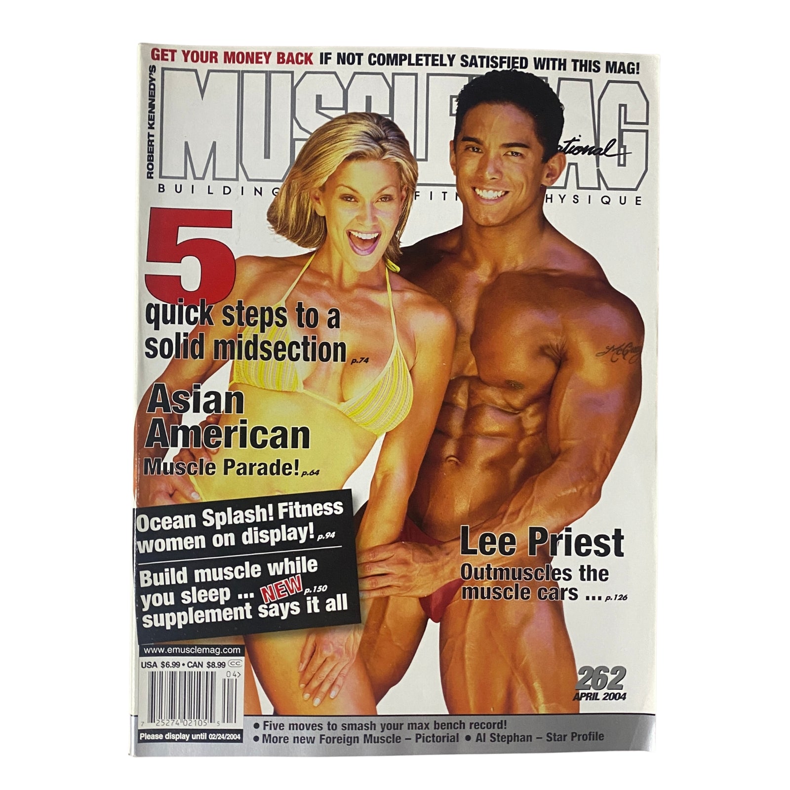Cover of MuscleMag International Magazine April 2004 featuring Stan McCrary and Mona Beaulieu, with a focus on fitness tips, bodybuilding, and aesthetics.