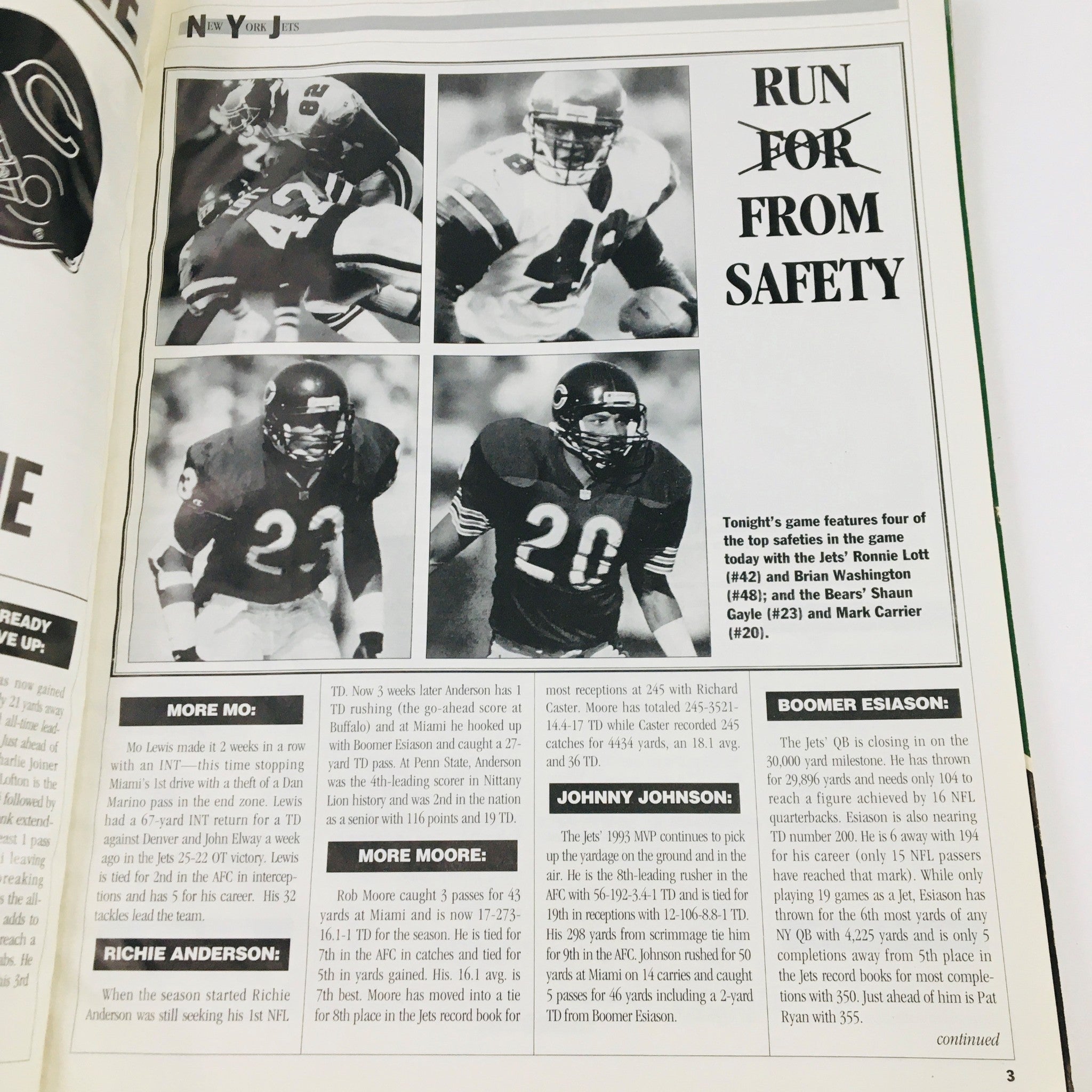 Gameday Magazine September 25 1994 Jets vs Bears at The Meadownlands