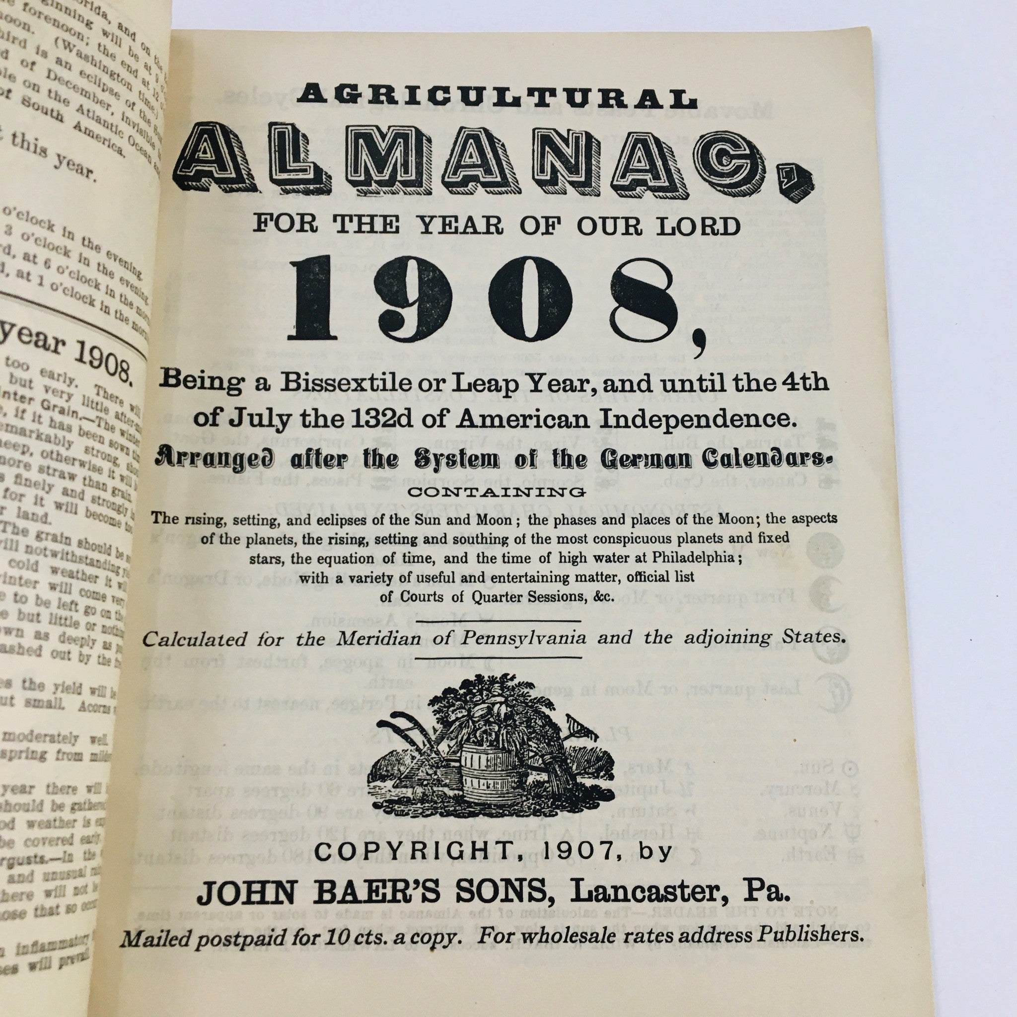 Agricultural Almanac For The Year Of Our Lord 1908 83rd Volume