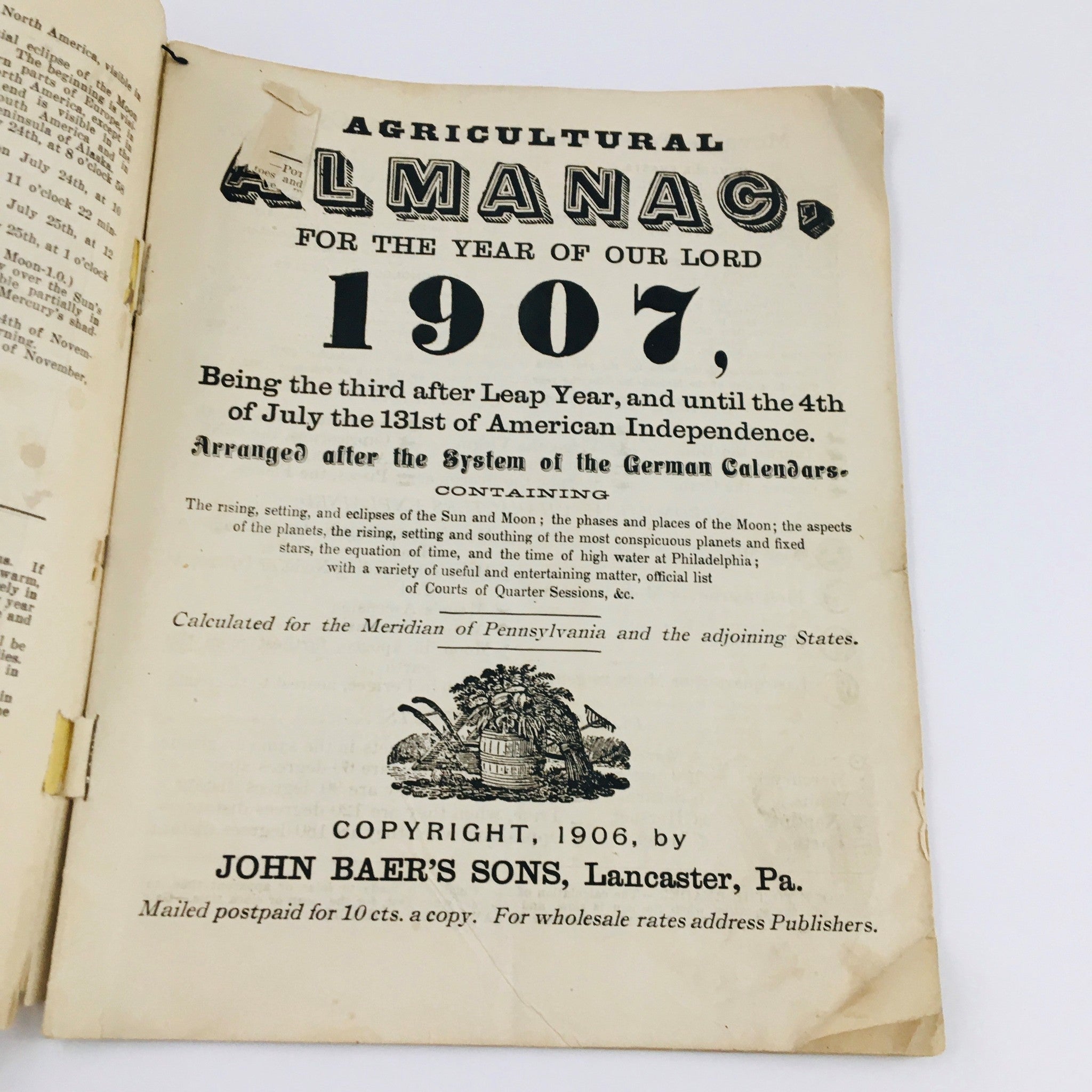 Agricultural Almanac For The Year Of Our Lord 1907 82nd Volume