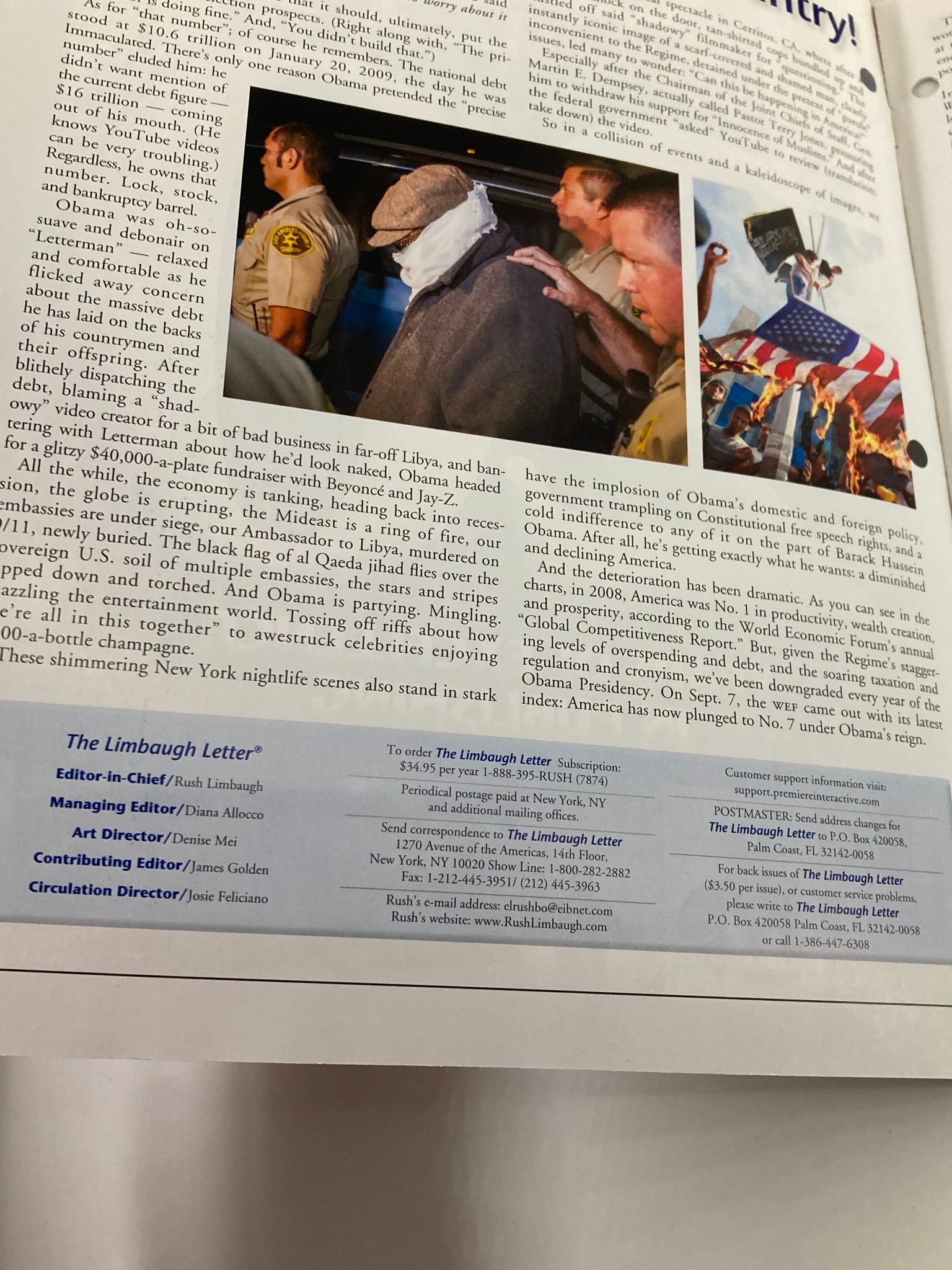 Inside page of Rush Limbaugh Letter Newsletter Magazine October 2012 featuring an article about Barack Obama, with accompanying images and analysis.