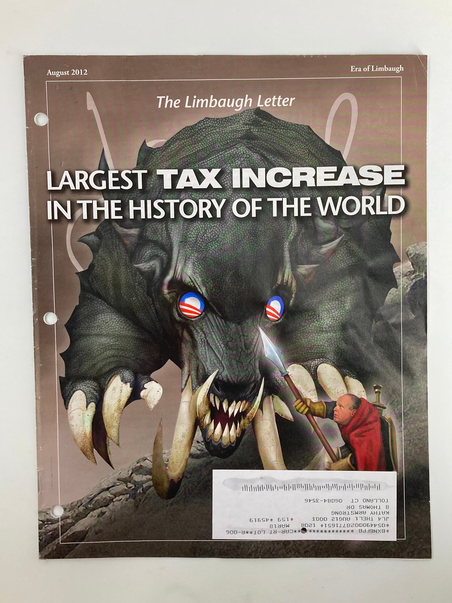 Rush Limbaugh Letter Newsletter Magazine August 2012 Largest Tax Increase