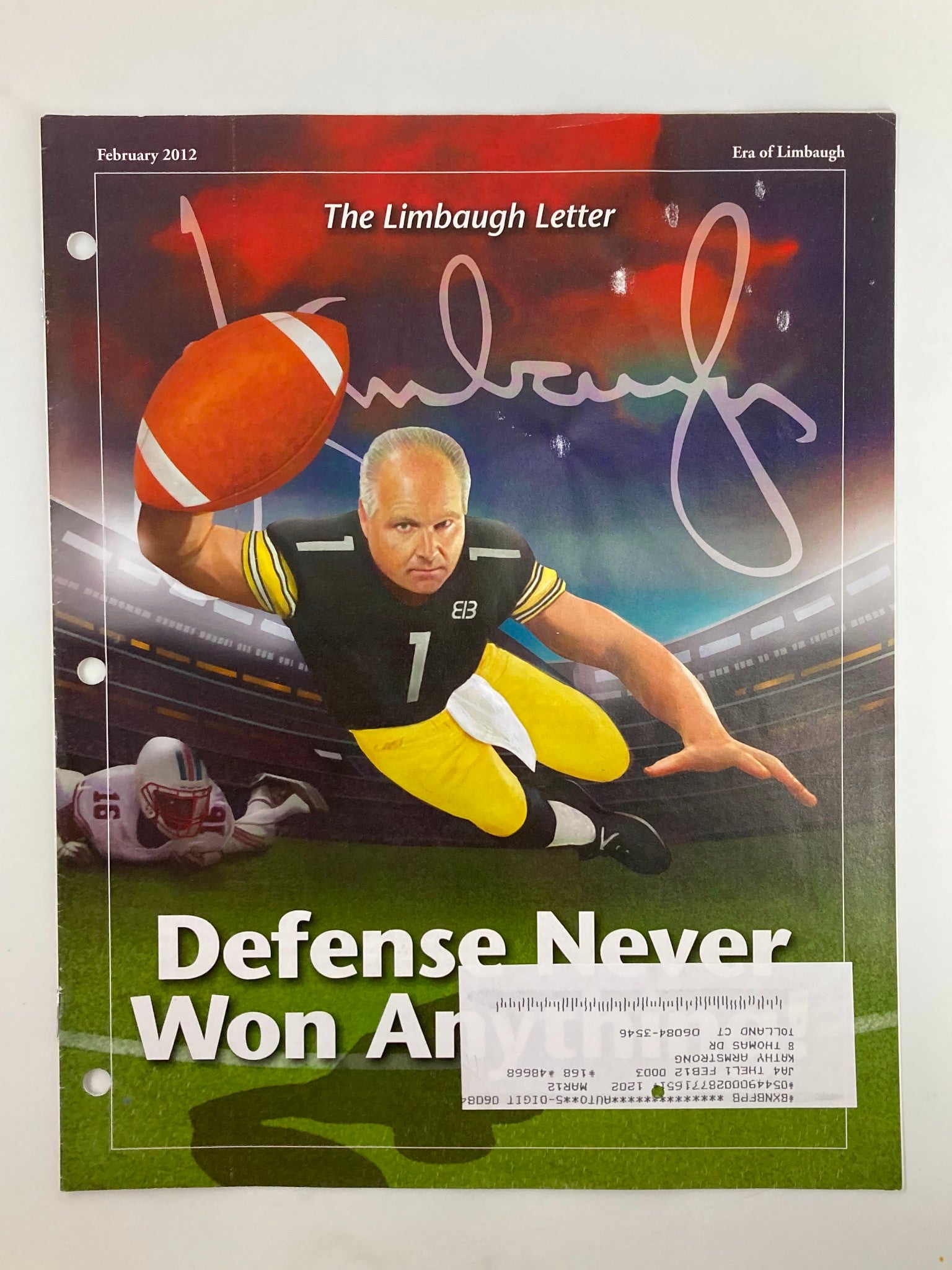 Rush Limbaugh Letter Newsletter Magazine February 2012 Defense Never Won