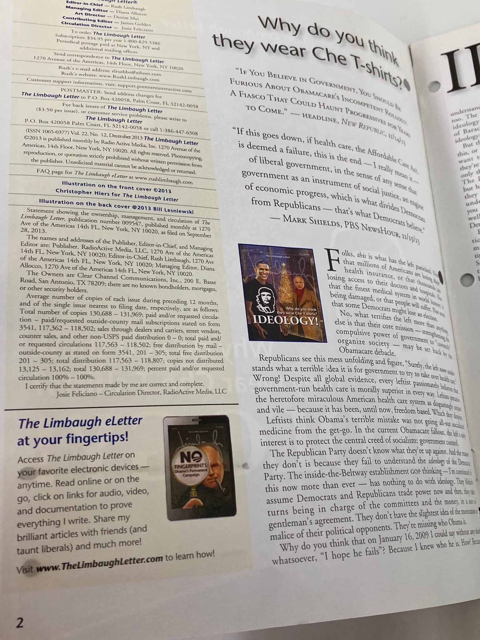 Rush Limbaugh Letter Newsletter Magazine December 2013