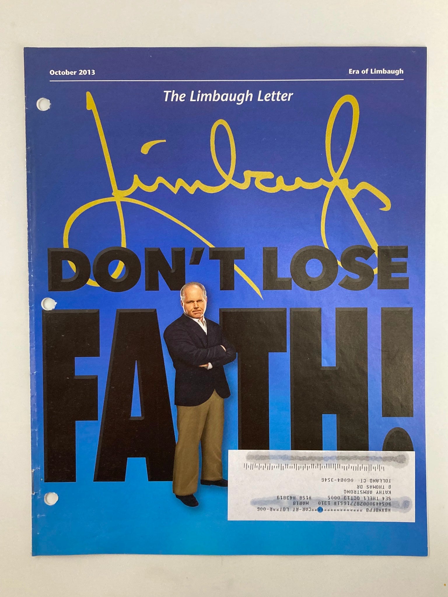 Rush Limbaugh Letter Newsletter Magazine October 2013 Don't Lose Faith