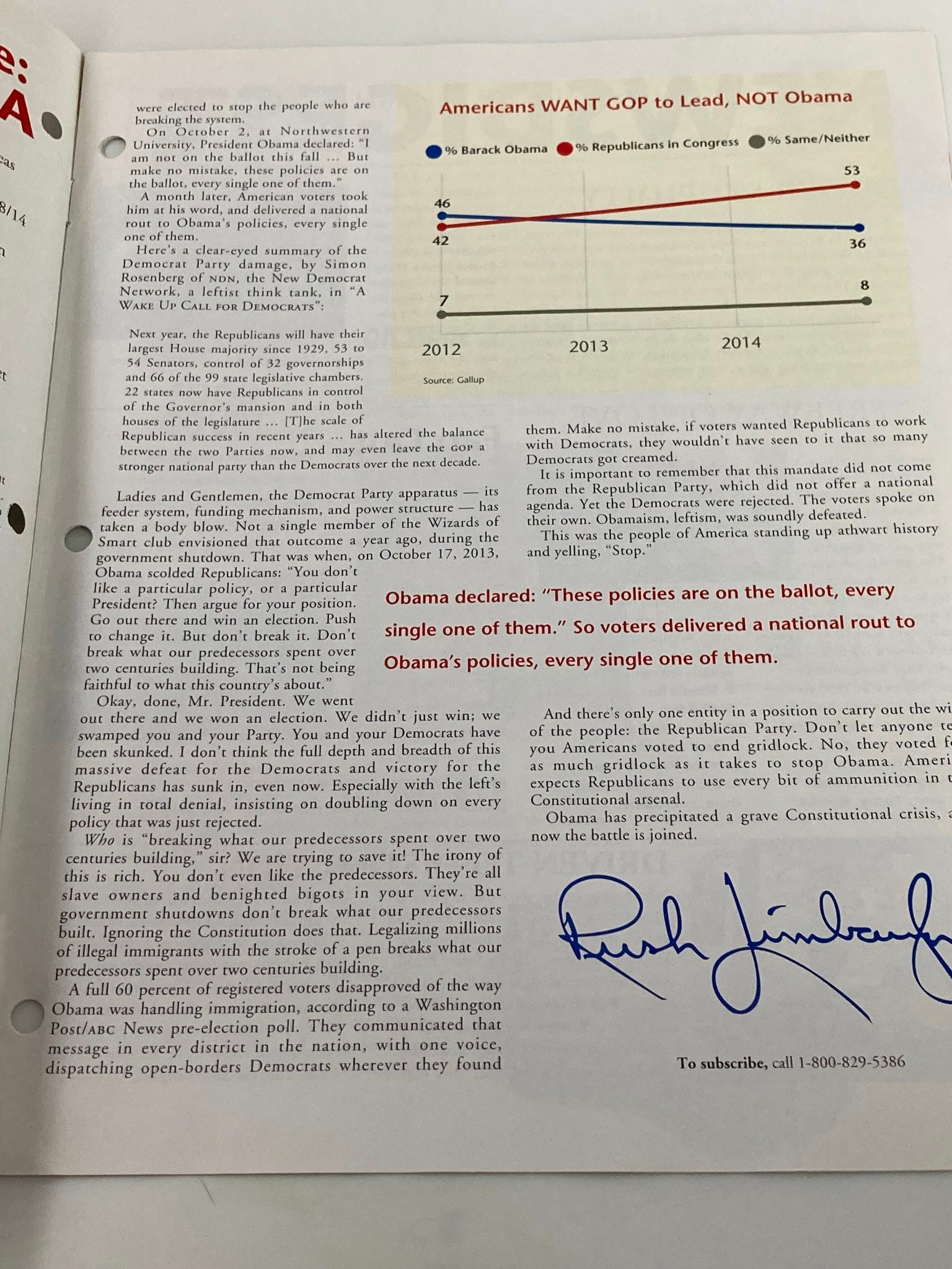 Rush Limbaugh Letter Newsletter Magazine December 2014 The GOP Mandate