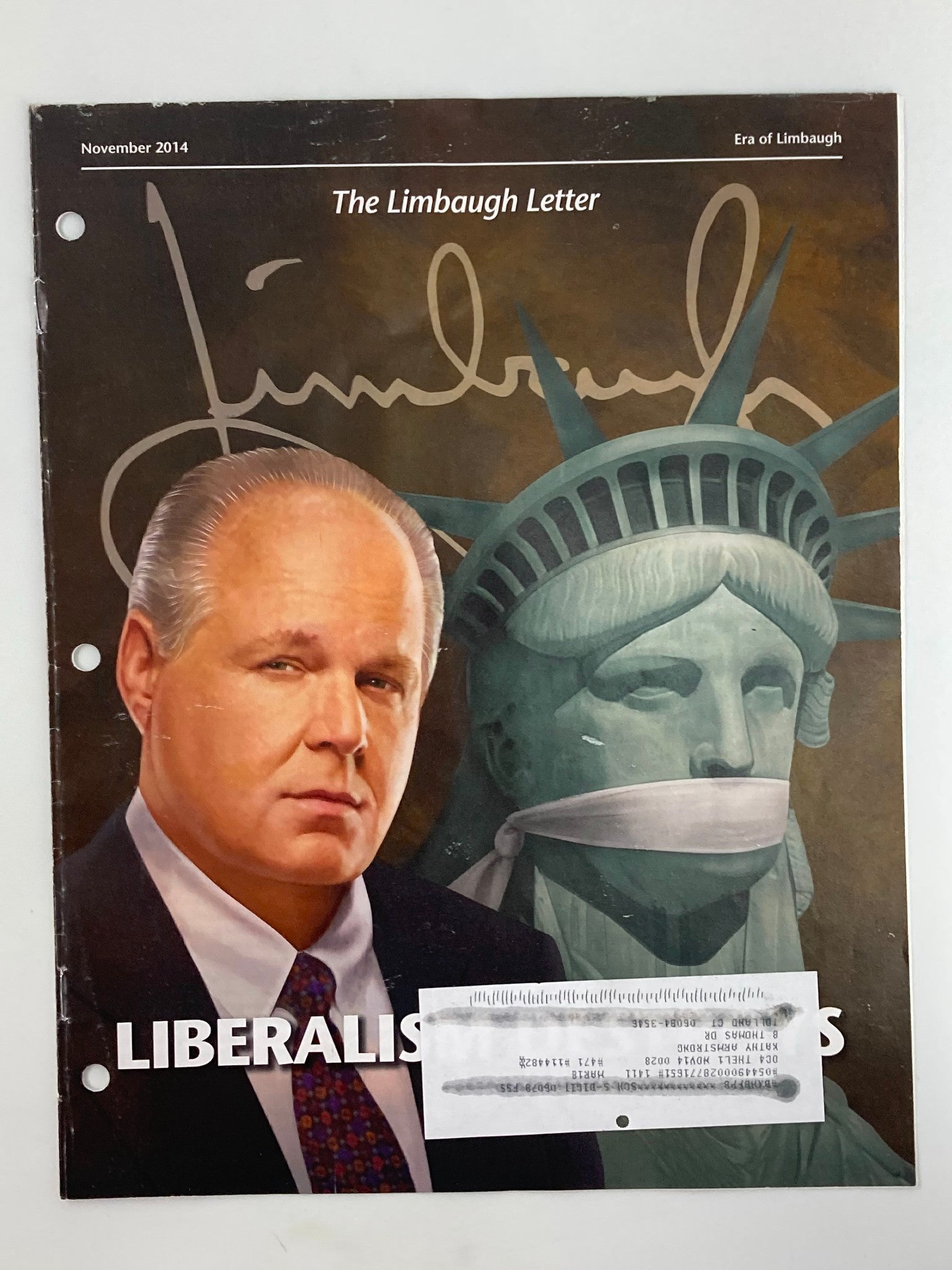 Rush Limbaugh Letter Newsletter Magazine November 2014 Destroyed