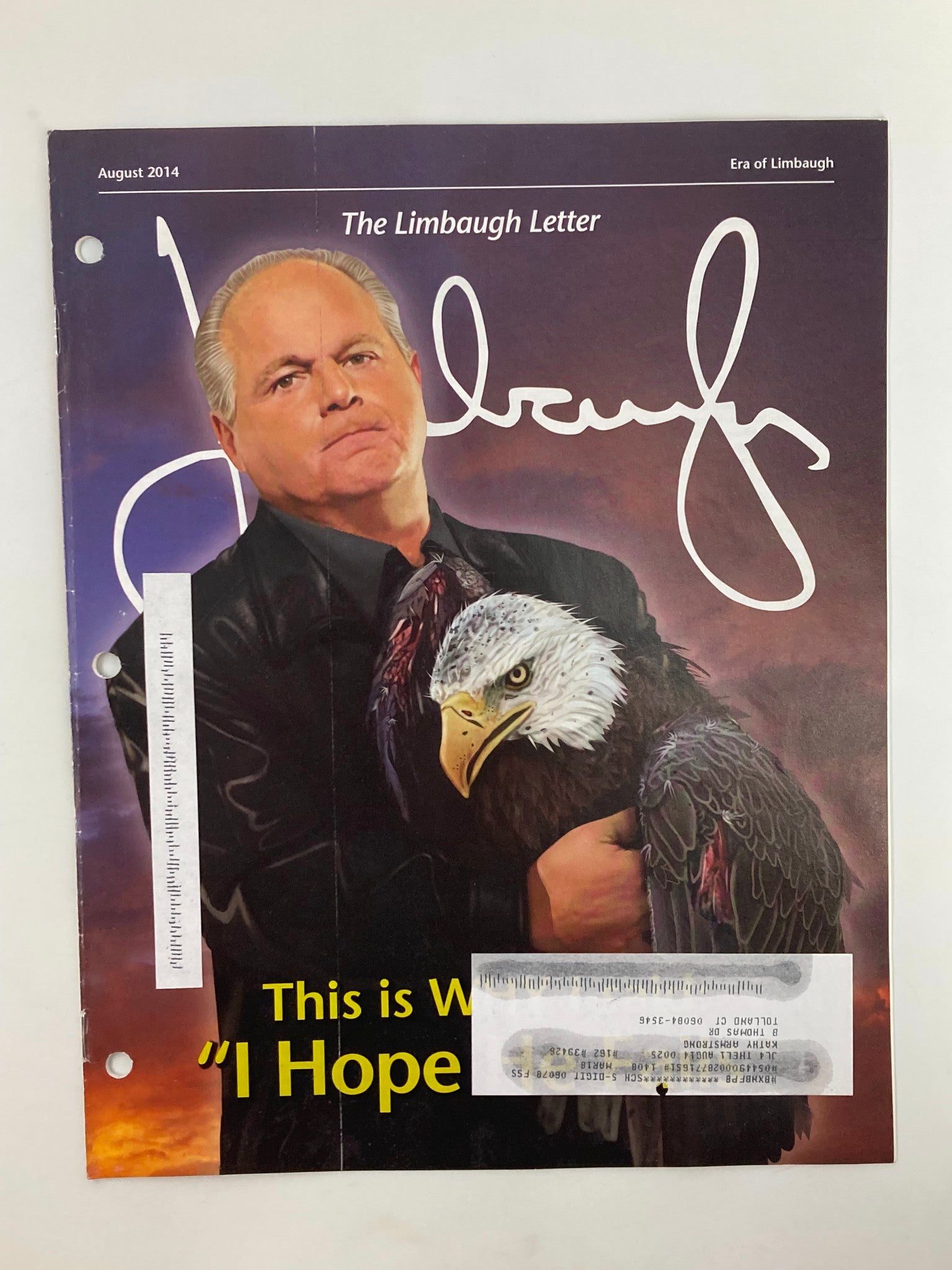 Rush Limbaugh Letter Newsletter Magazine August 2014 I Hope He Fails