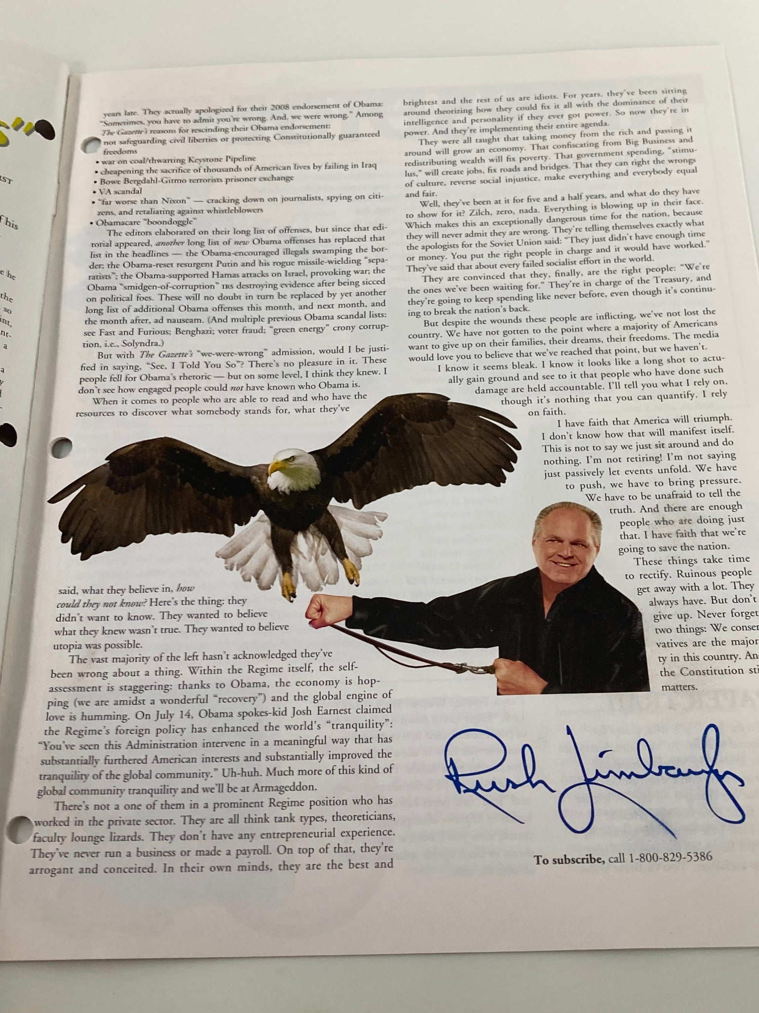 Rush Limbaugh Letter Newsletter Magazine August 2014 I Hope He Fails