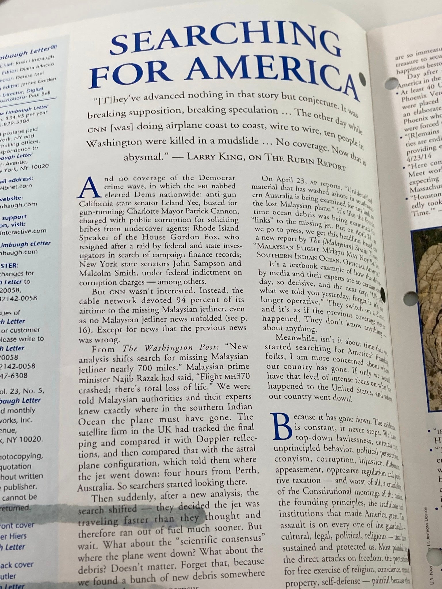 Rush Limbaugh Letter Newsletter Magazine May 2014 Searching for America