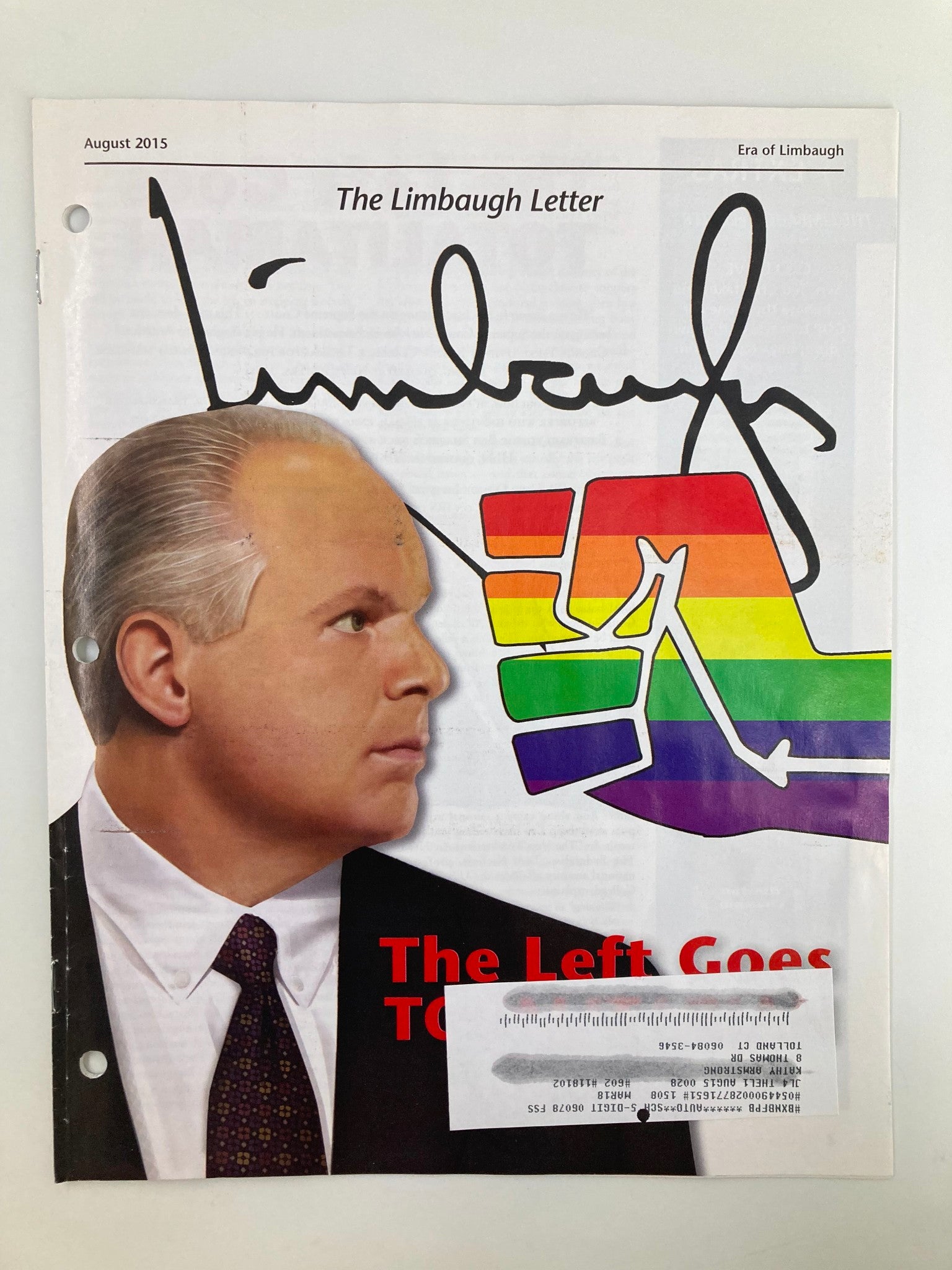 Rush Limbaugh Letter Newsletter Magazine August 2015 Goes Totalitarian