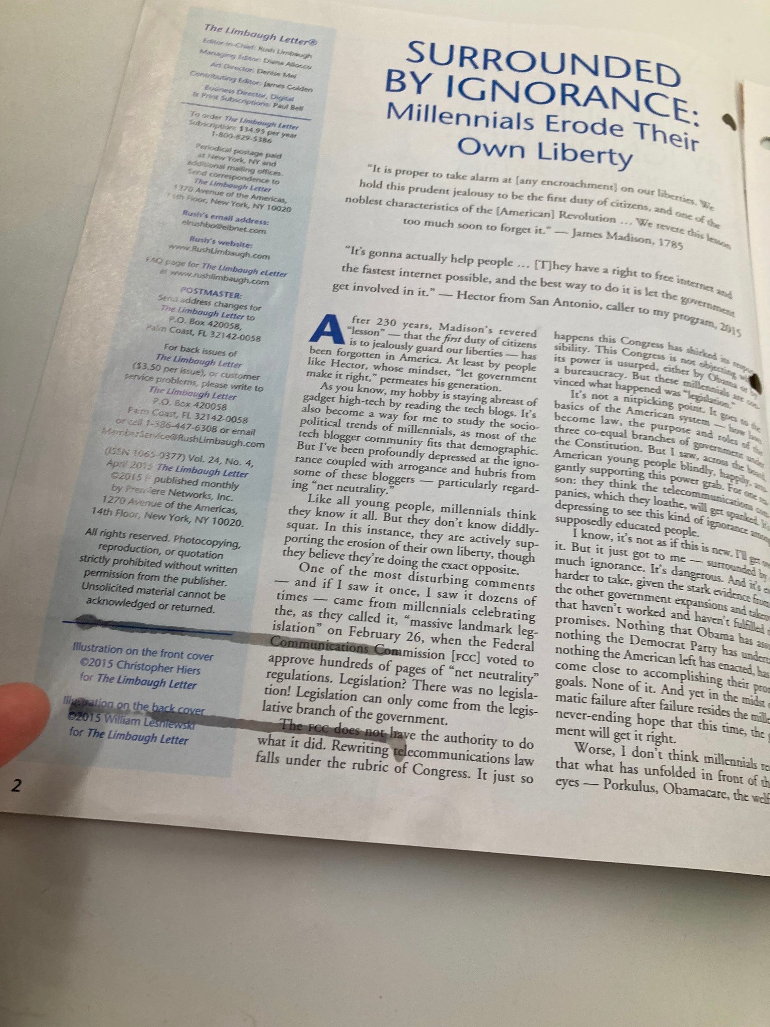 Rush Limbaugh Letter Newsletter Magazine April 2015 Surrounded by Ignorance