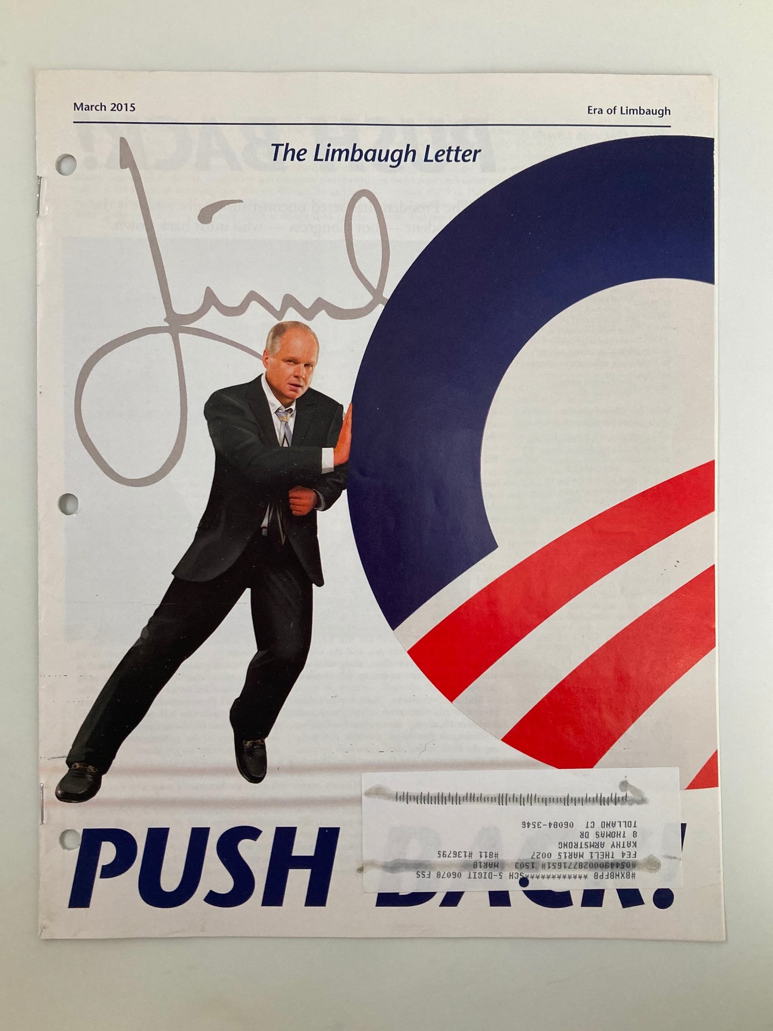 Rush Limbaugh Letter Newsletter Magazine March 2015 Push Back