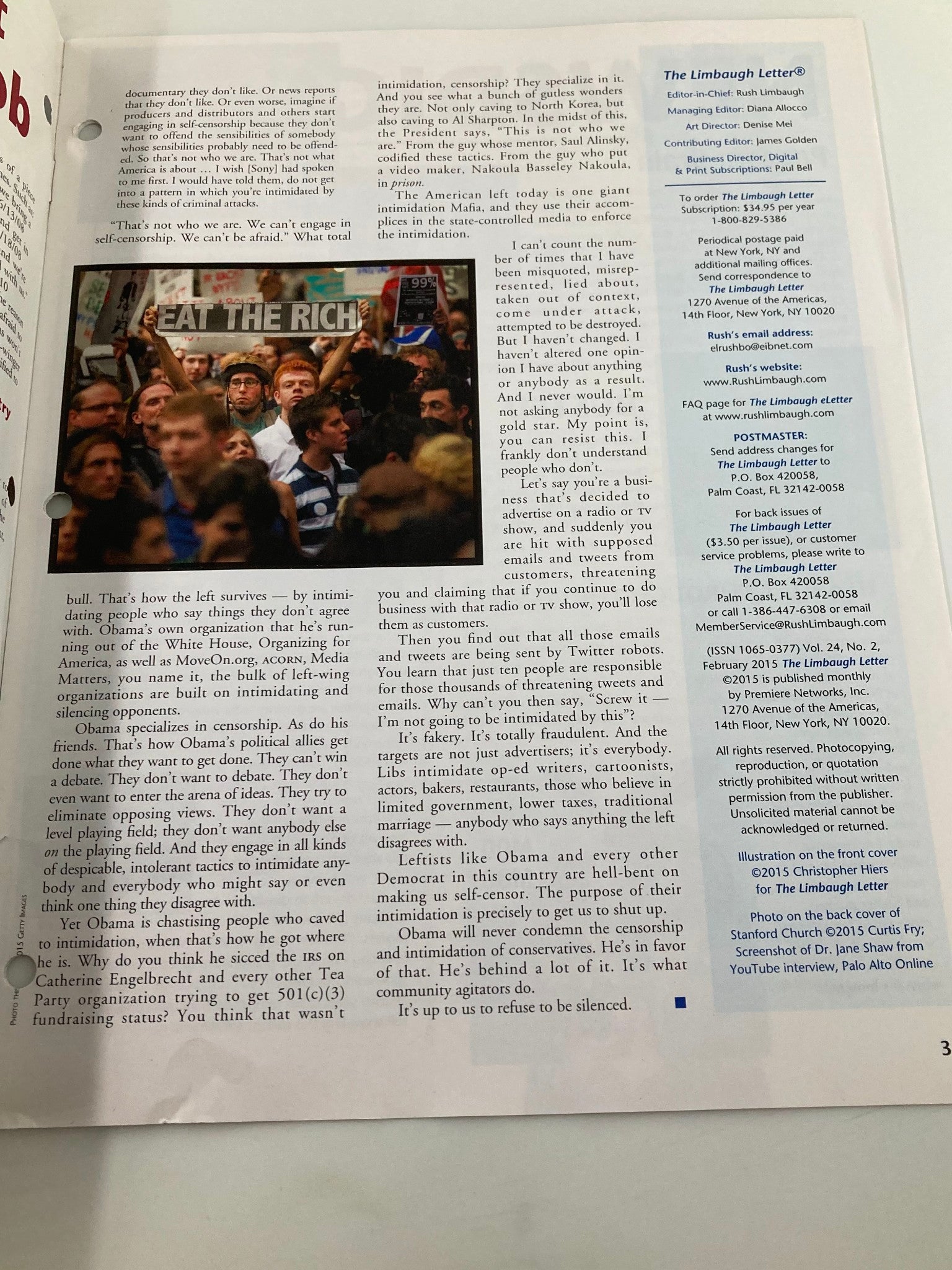 Rush Limbaugh Letter Newsletter Magazine February 2015 A Giant Intimidating Mob