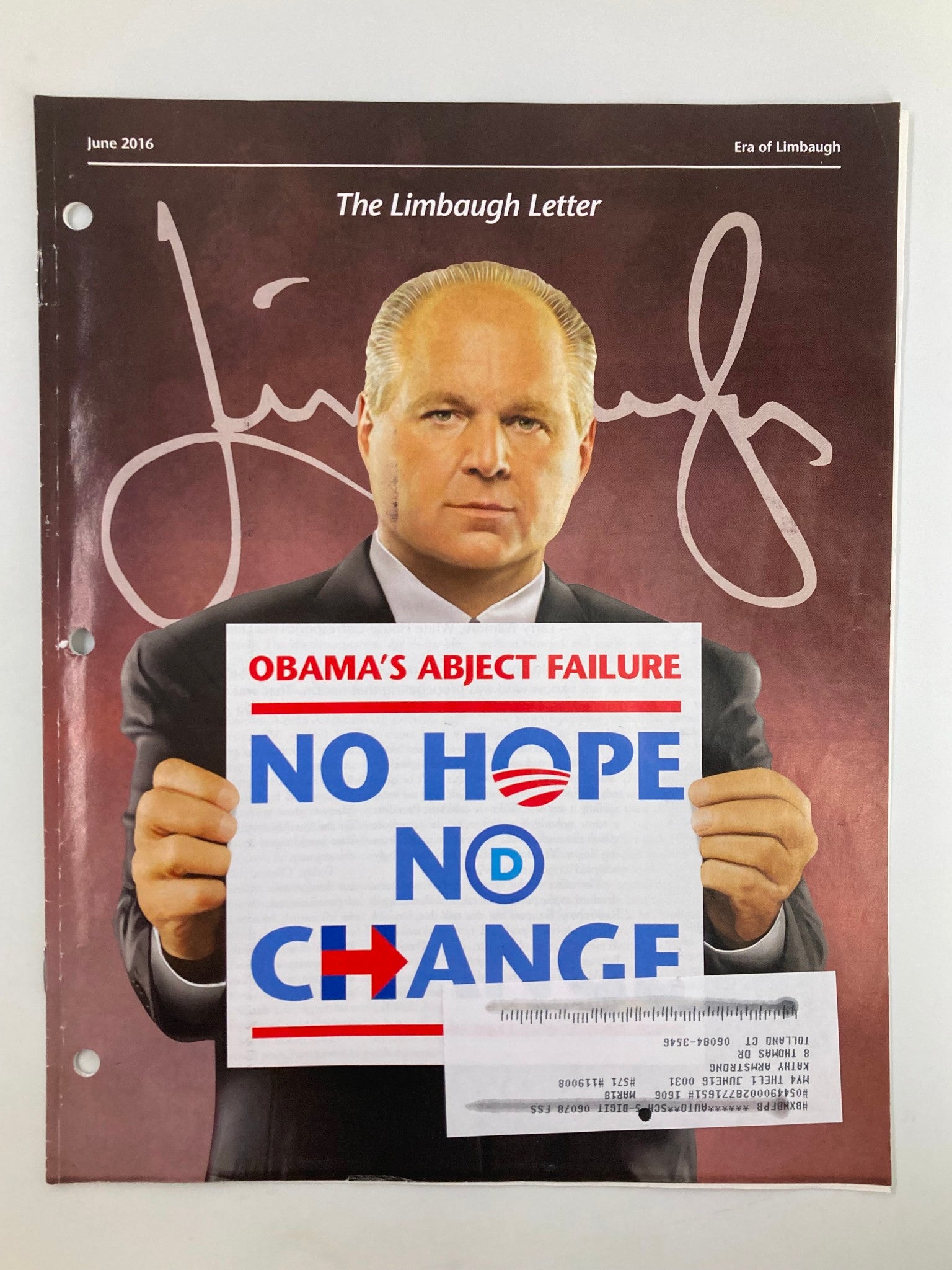 Rush Limbaugh Letter Newsletter Magazine June 2016 Failure