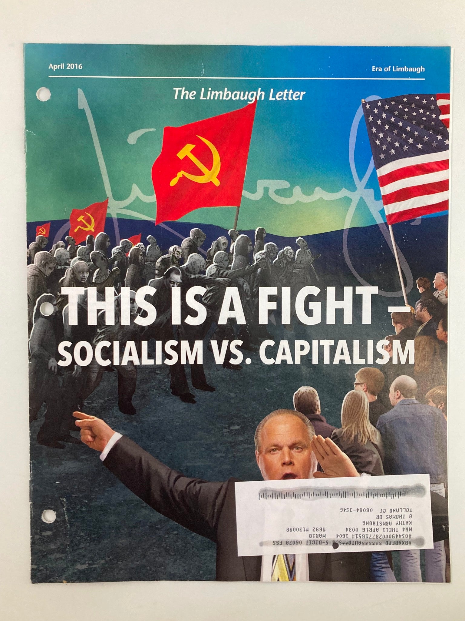 Rush Limbaugh Letter Newsletter Magazine April 2016 Socialism vs Capitalism