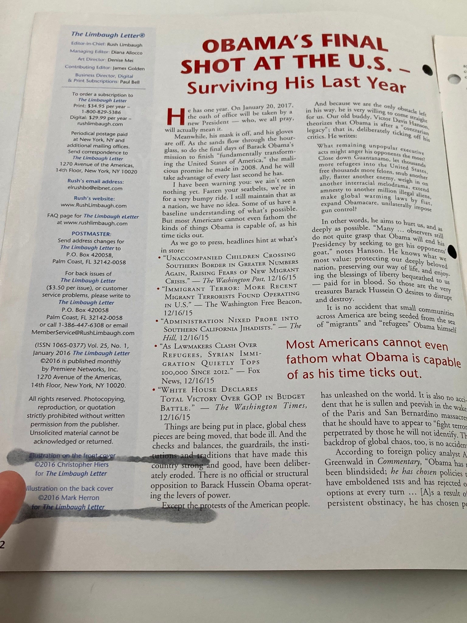 Rush Limbaugh Letter Newsletter Magazine January 2016 Final Shot