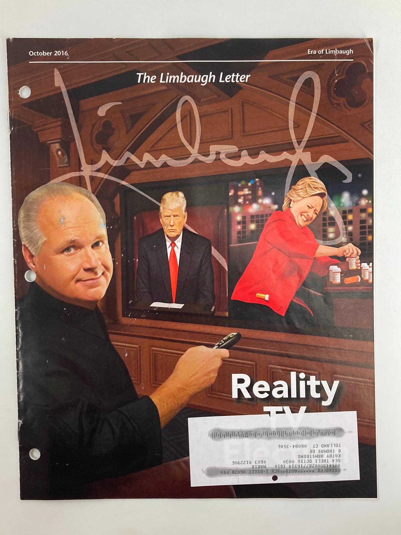 Rush Limbaugh Letter Newsletter Magazine October 2016 Reality TV Election