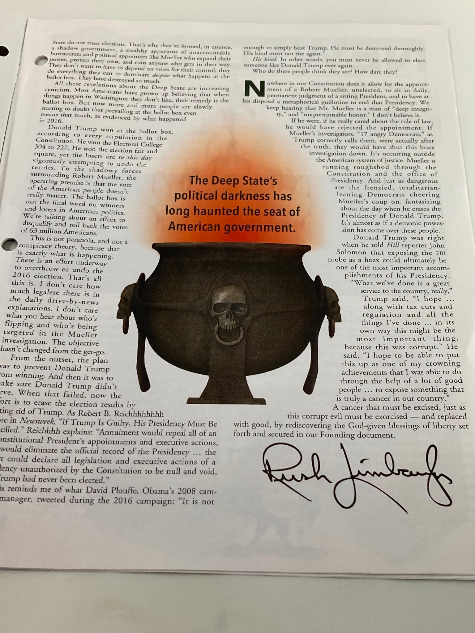 Rush Limbaugh Letter Newsletter Magazine October 2018 Mueller Meddling Election