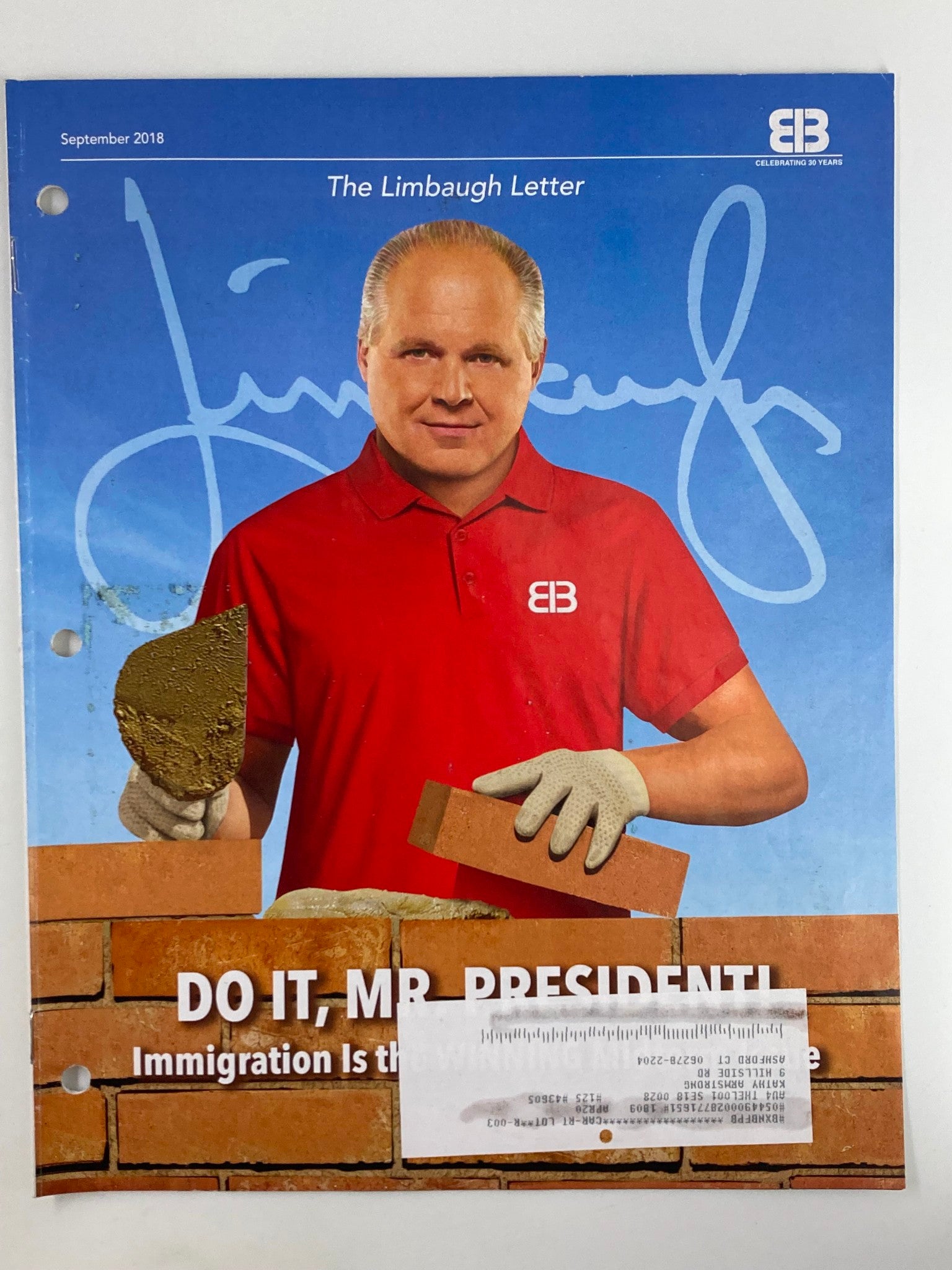 Rush Limbaugh Letter Newsletter Magazine September 2018 Kate & Mollie Abducted