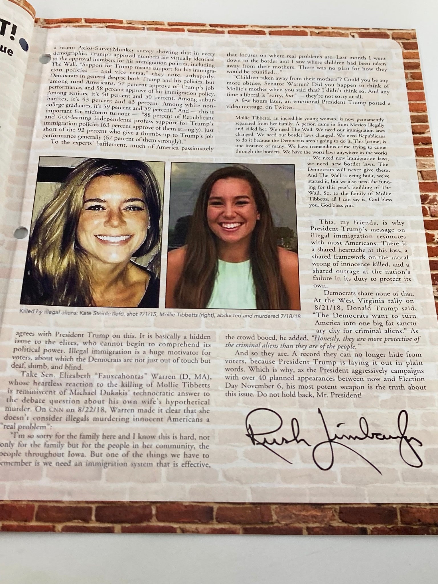 Rush Limbaugh Letter Newsletter Magazine September 2018 Kate & Mollie Abducted