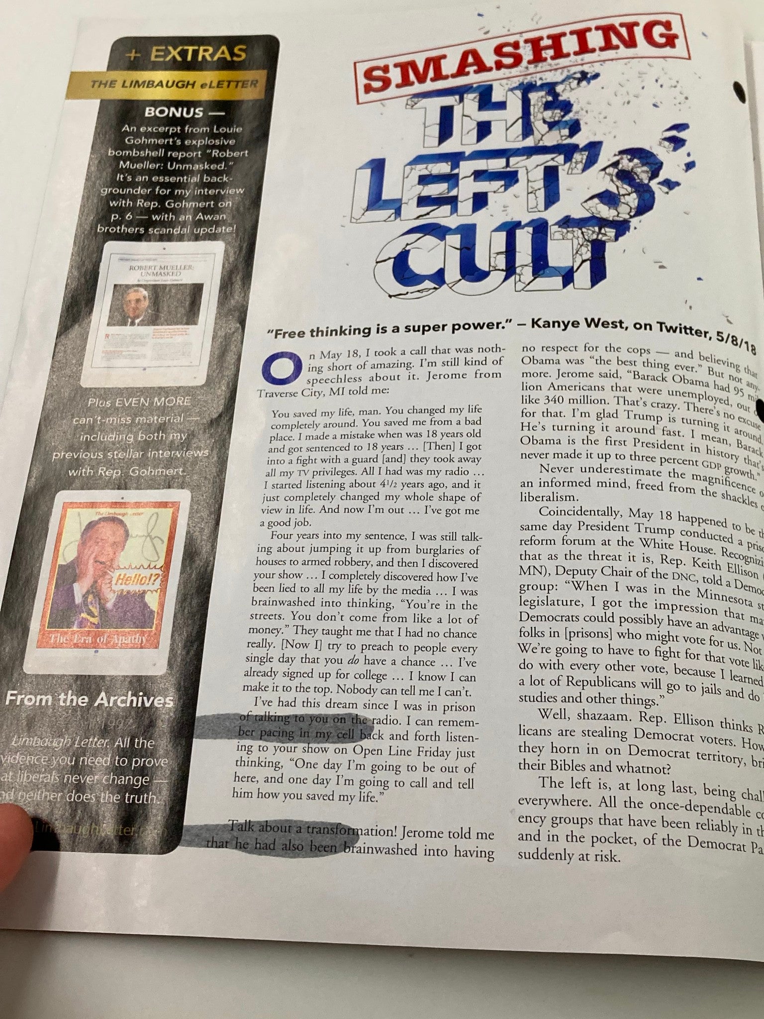 Rush Limbaugh Letter Newsletter Magazine June 2018 Smashing The Cult