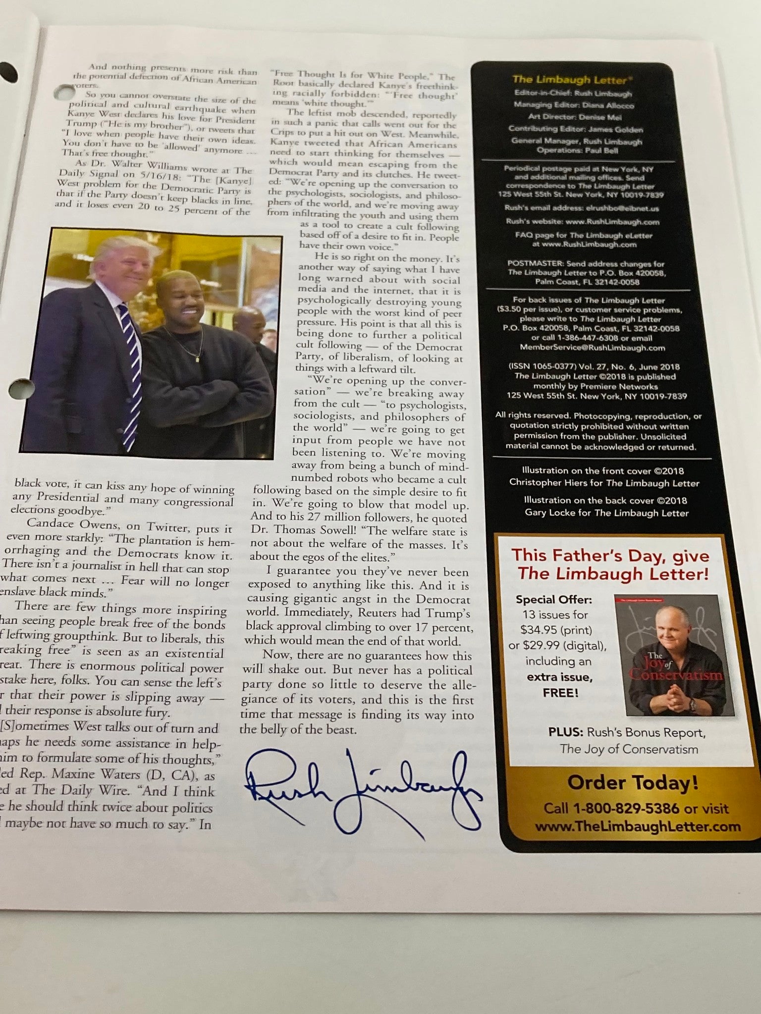 Rush Limbaugh Letter Newsletter Magazine June 2018 Smashing The Cult