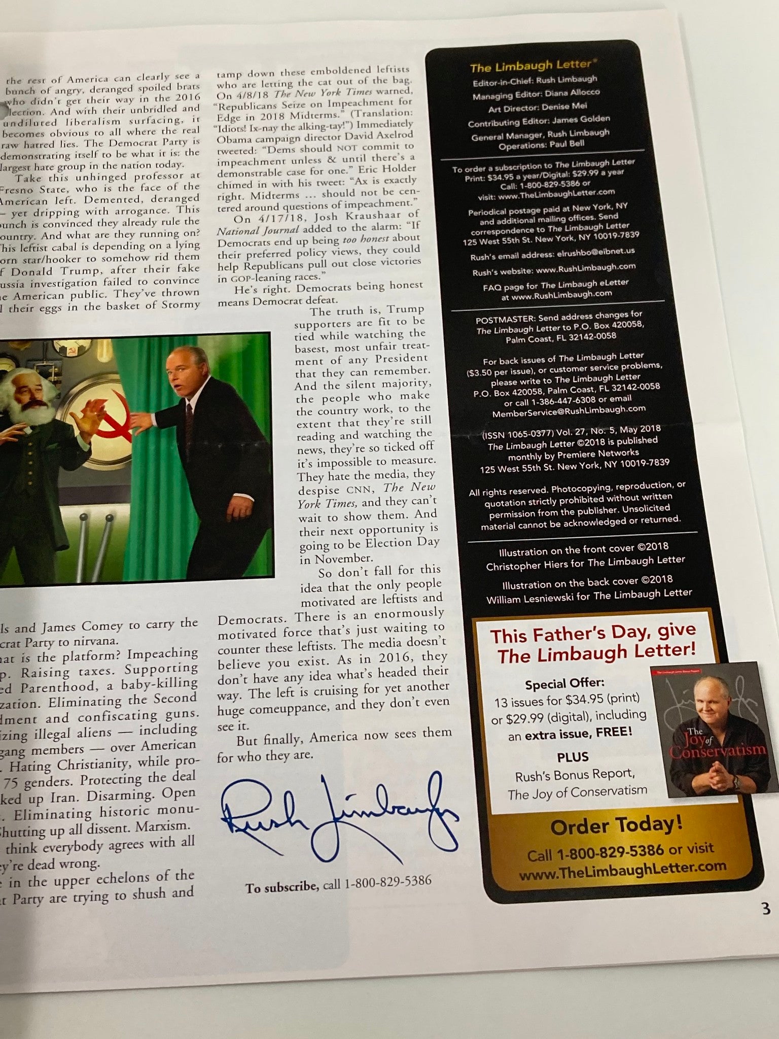 Rush Limbaugh Letter Newsletter Magazine May 2018 Unmasked