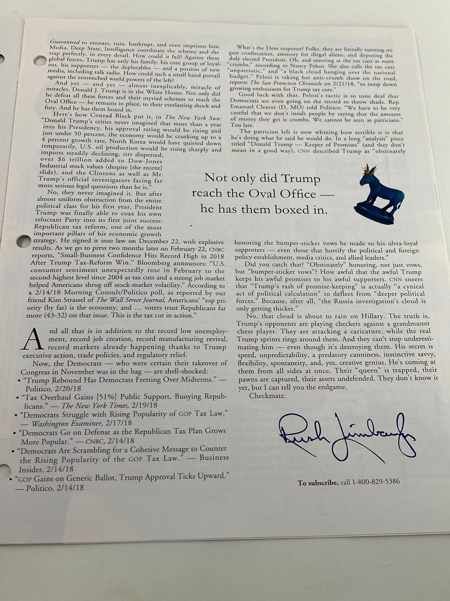 Rush Limbaugh Letter Newsletter Magazine March 2018 Many Moves Ahead