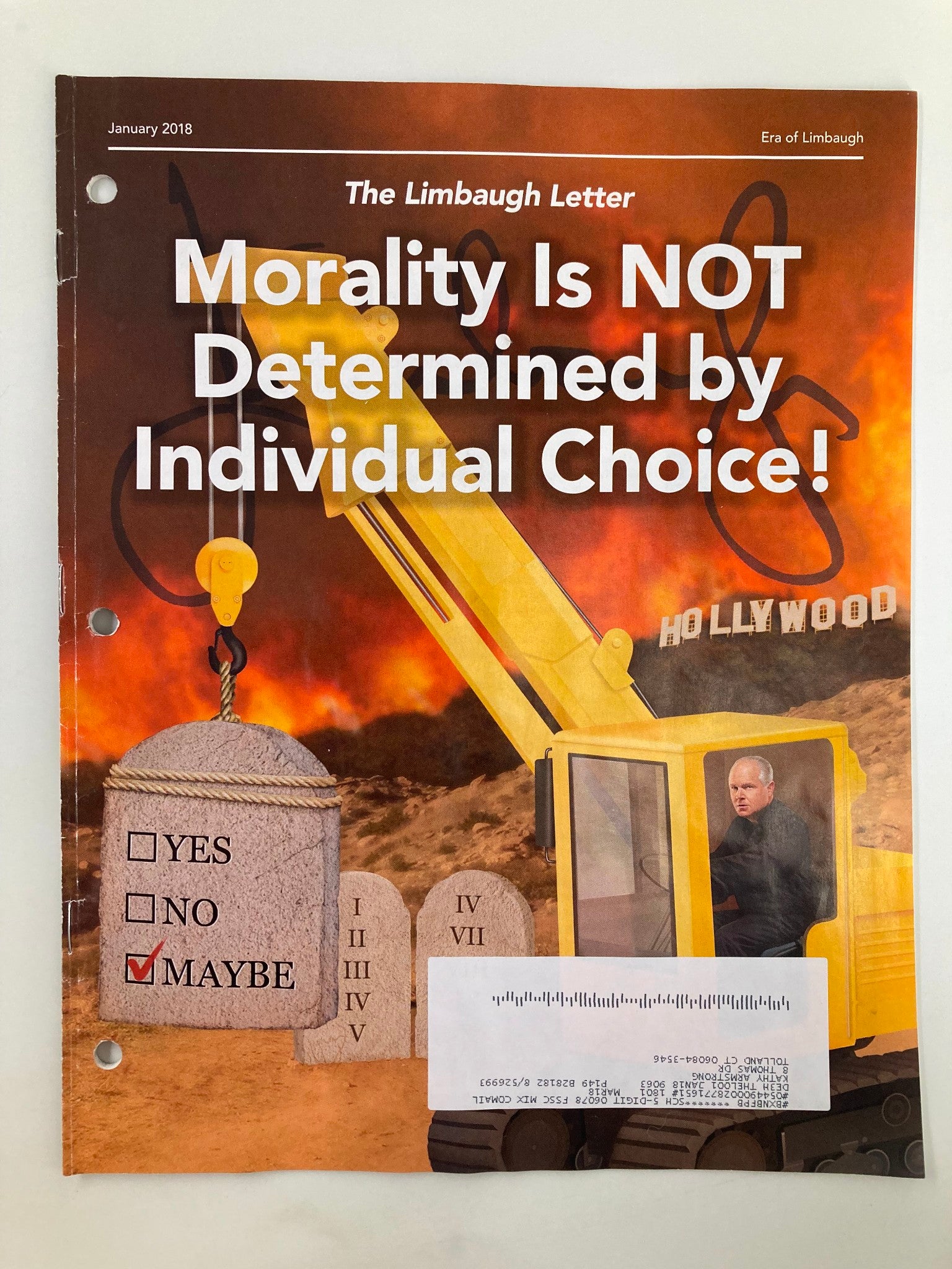 Rush Limbaugh Letter Newsletter Magazine January 2018 Morality Not Determined